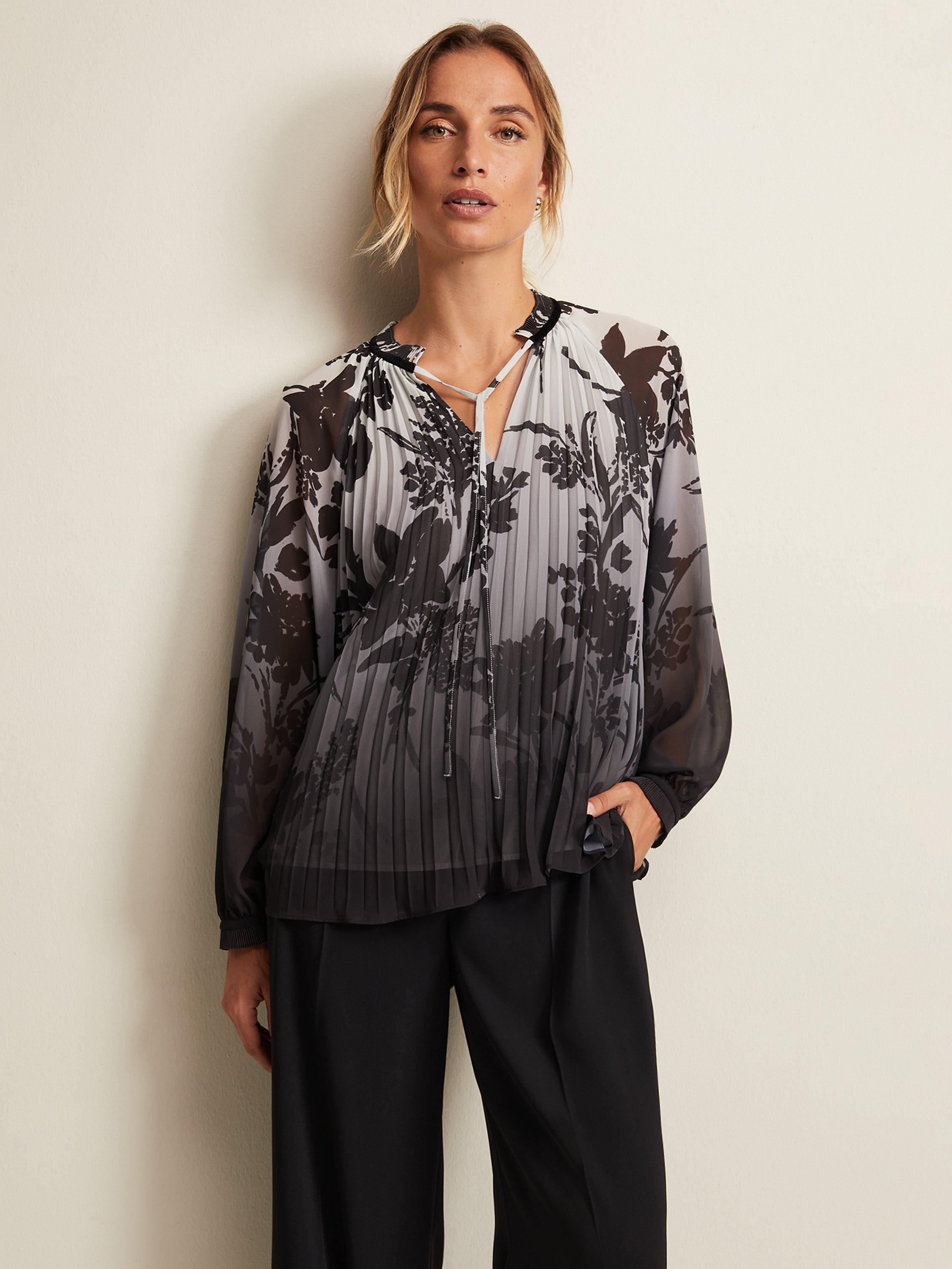 Phase Eight Nayla Shadow Floral Pleated Top, Grey