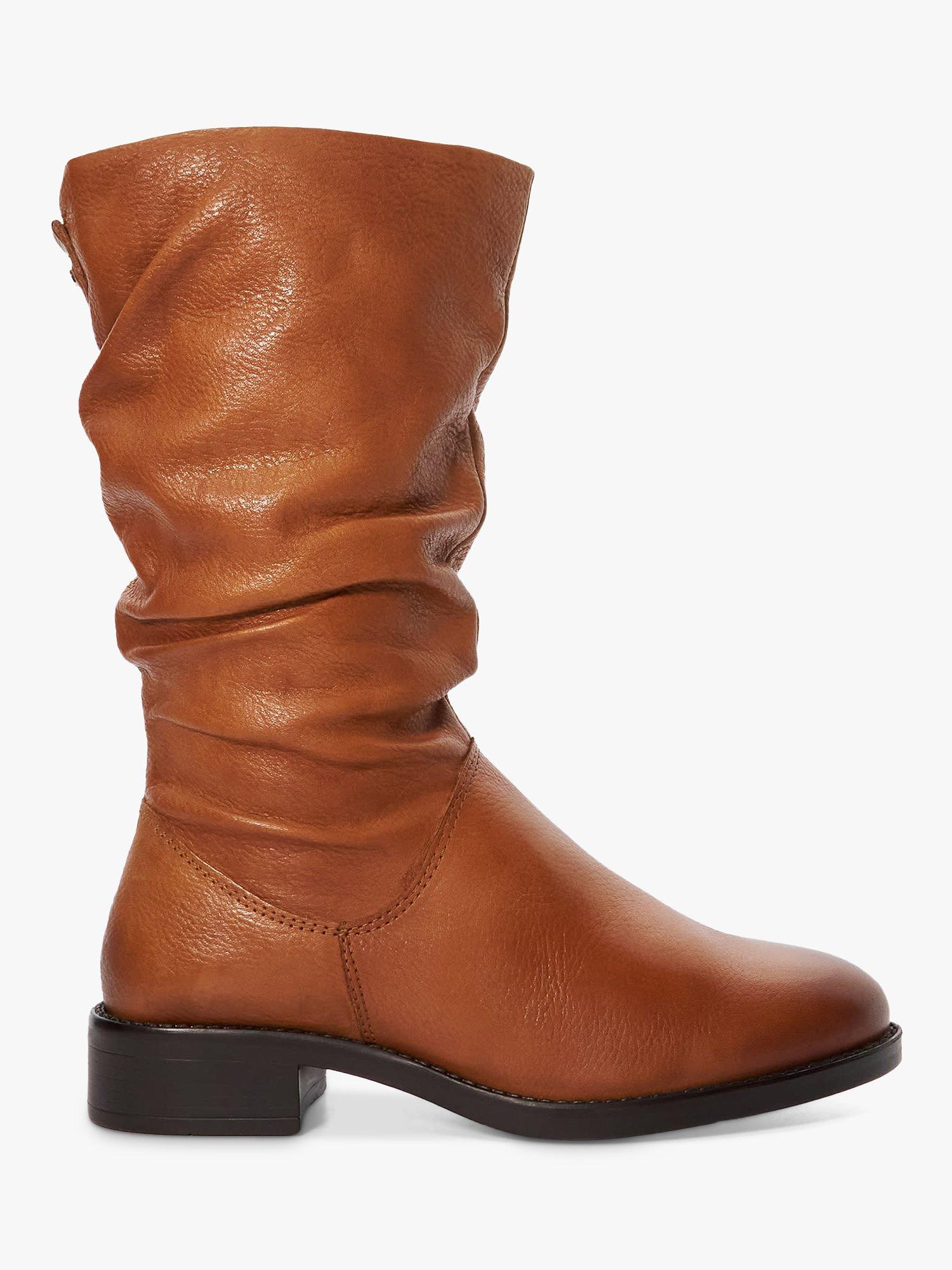 Dune Tyling Leather Ruched Calf Boots, Tan-leather