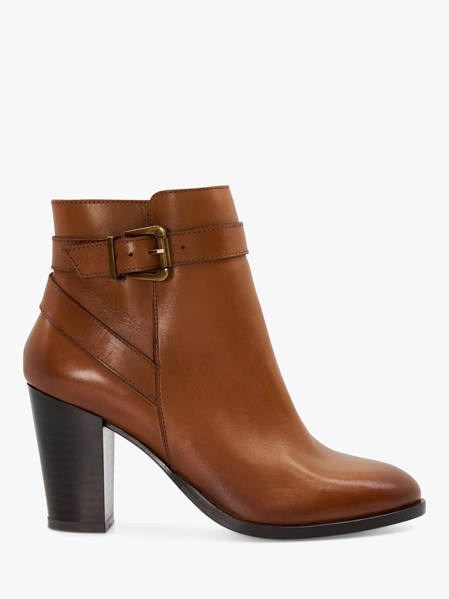 Dune Philippa 2 Leather Block Heel Ankle Boots, Tan, EU41