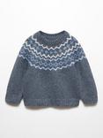 Mango Baby Milo Fair Isle Knit Jumper, Medium Blue