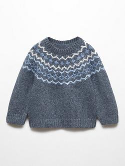 Mango Baby Milo Fair Isle Knit Jumper, Medium Blue, Medium Blue