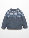 Mango Baby Milo Fair Isle Knit Jumper, Medium Blue