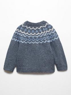 Mango Baby Milo Fair Isle Knit Jumper, Medium Blue - view 2, Medium Blue
