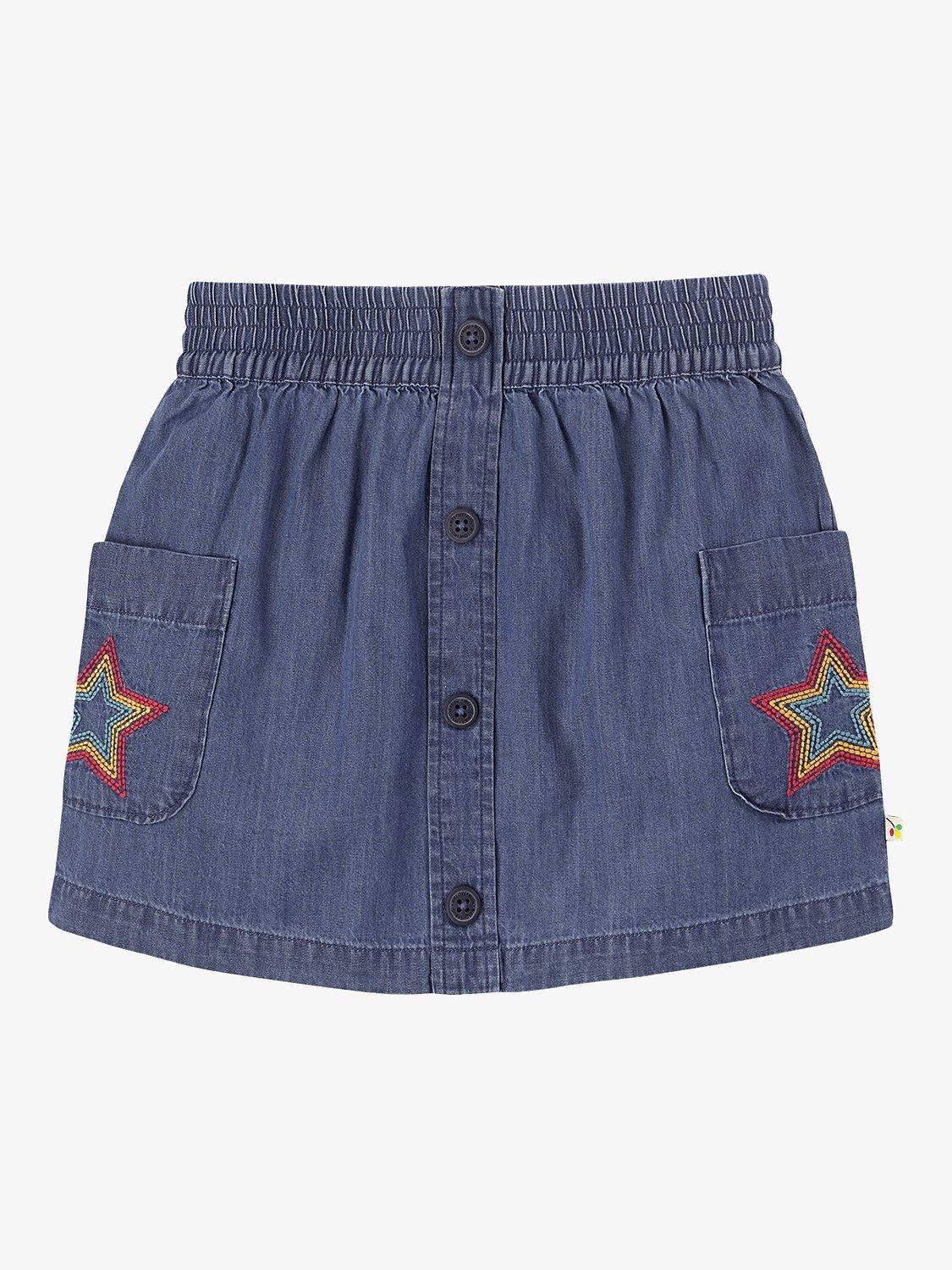 Frugi Kids' Charley Star Embroidered Skirt, Chambray