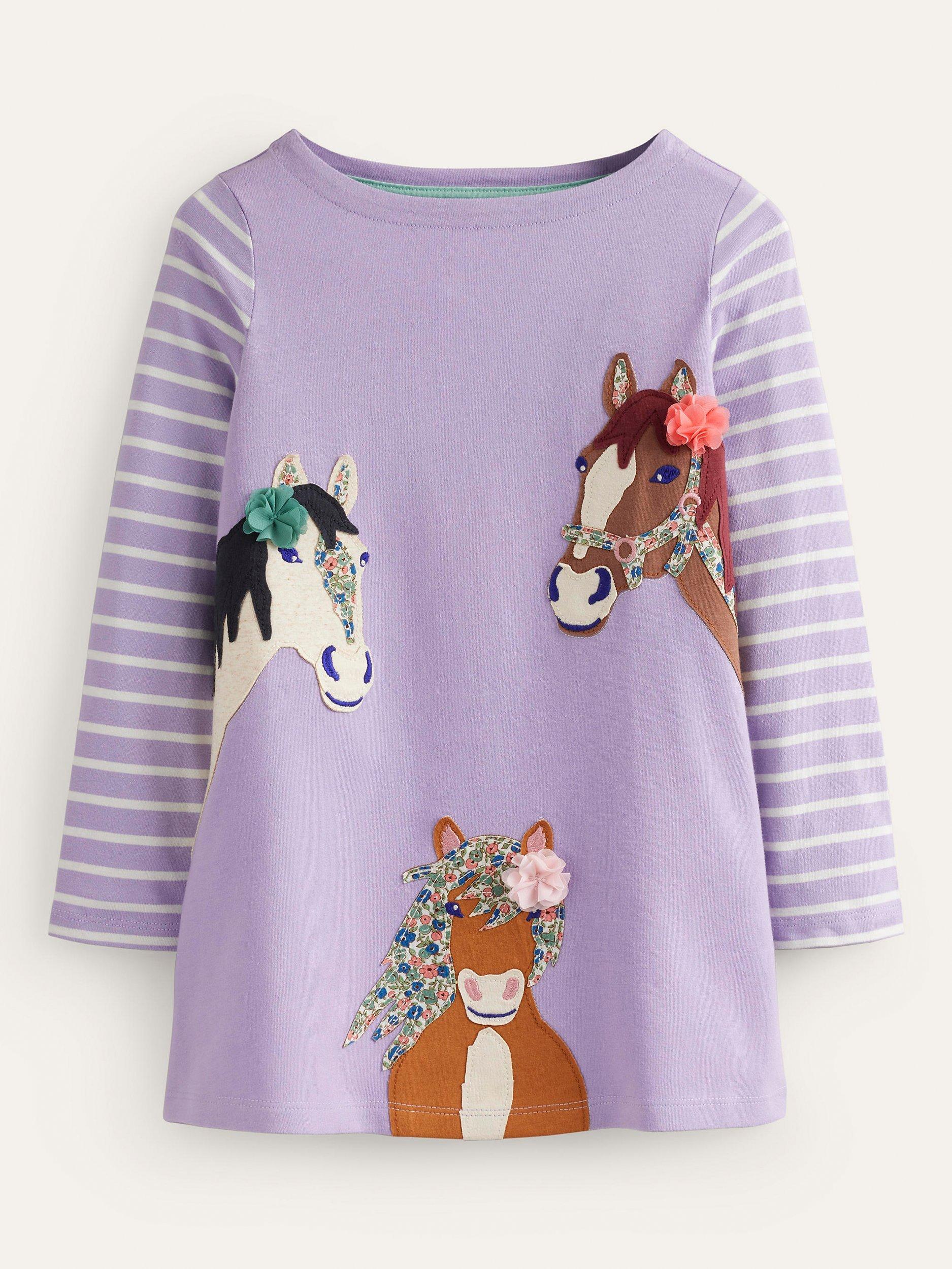 Mini Boden Kids' Horse Applique Tunic, Misty Lavendar