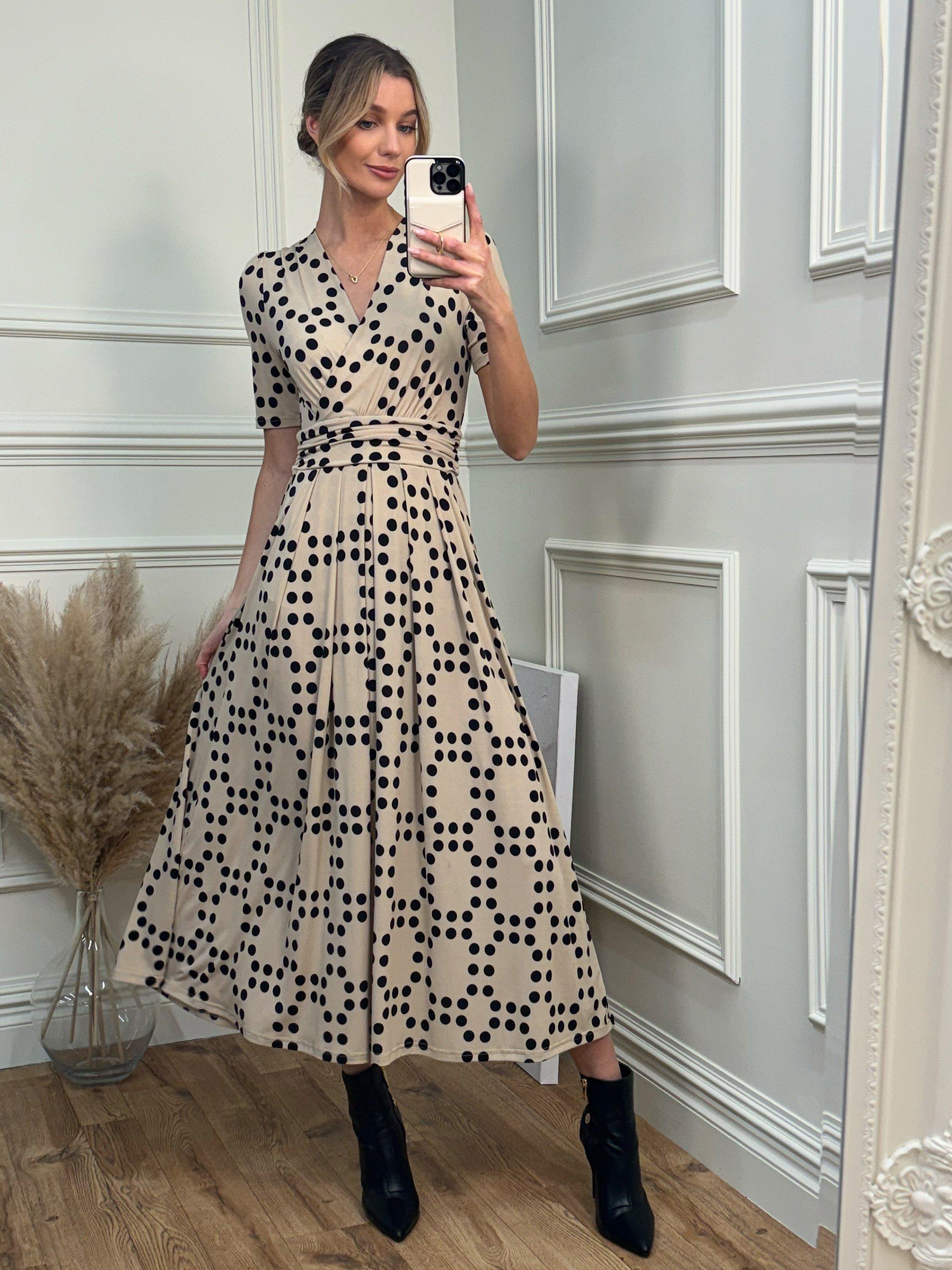 Jolie Moi Spot Print Wrap Jersey Maxi Dress, Beige