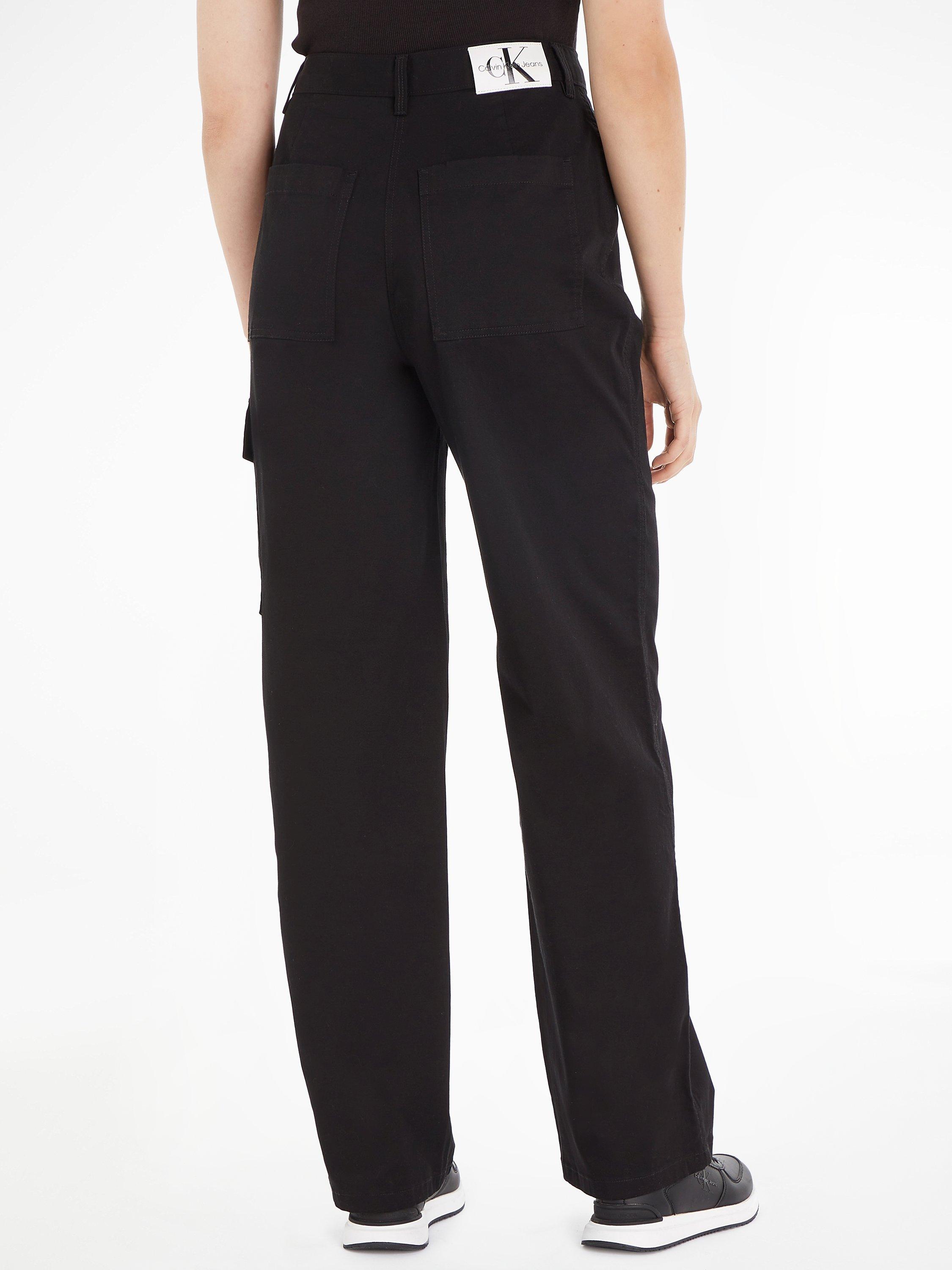 Calvin Klein Twill Straight Leg Cargo Trousers, Black, XS