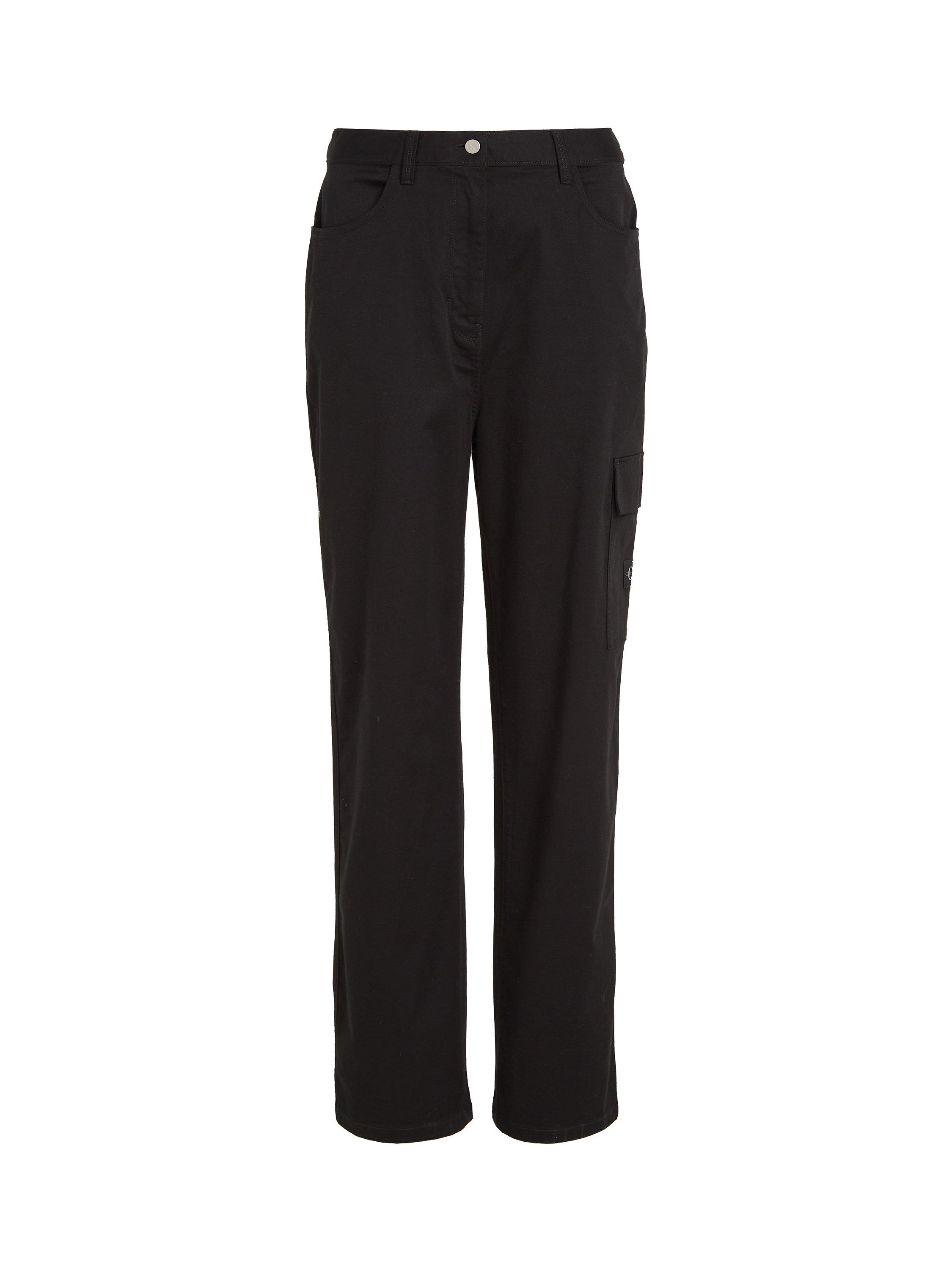 Calvin Klein Twill Straight Leg Cargo Trousers, Black, XS