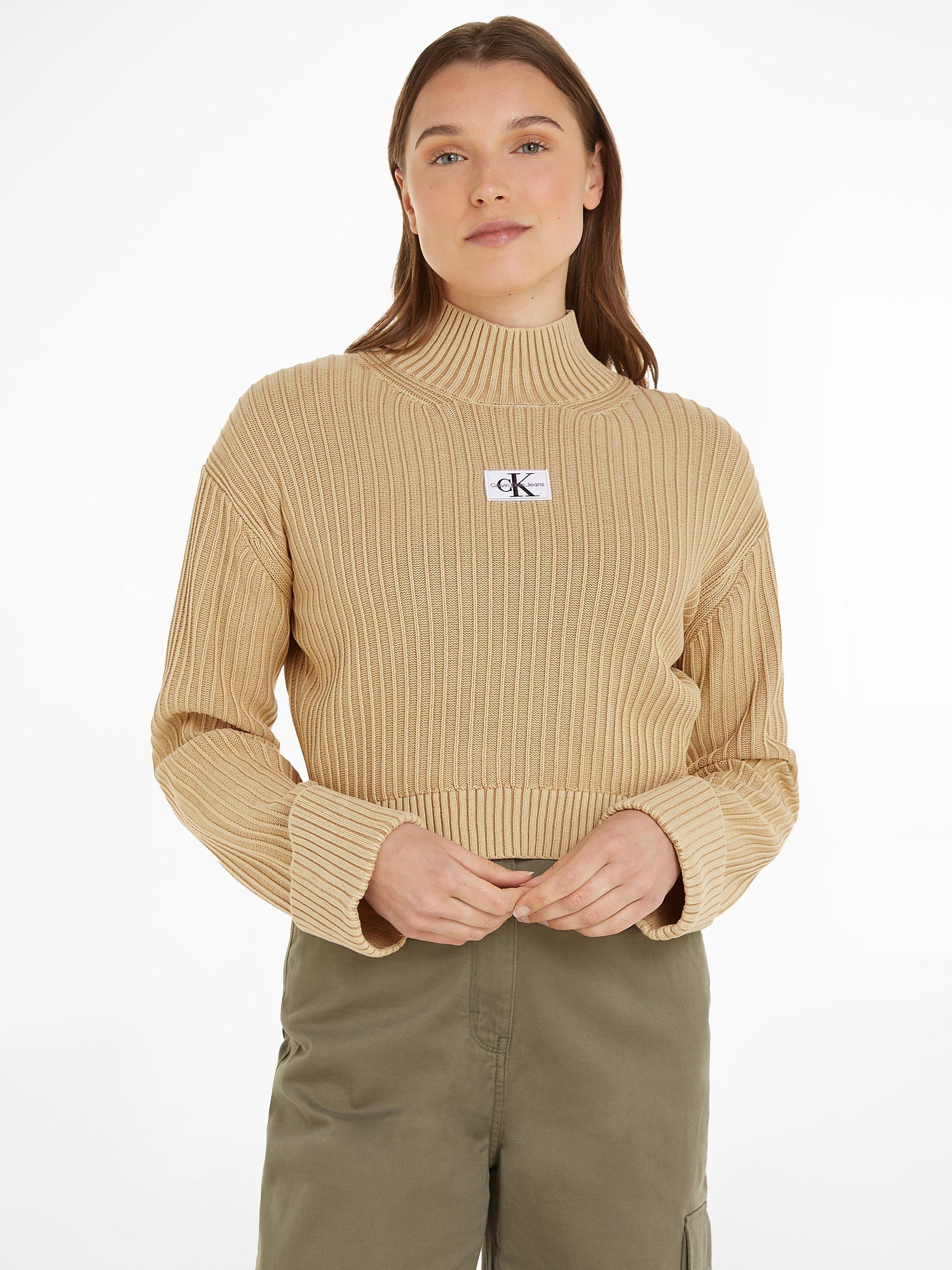 Calvin Klein Washed Monologo Ribbed Jumper, Warm Sand