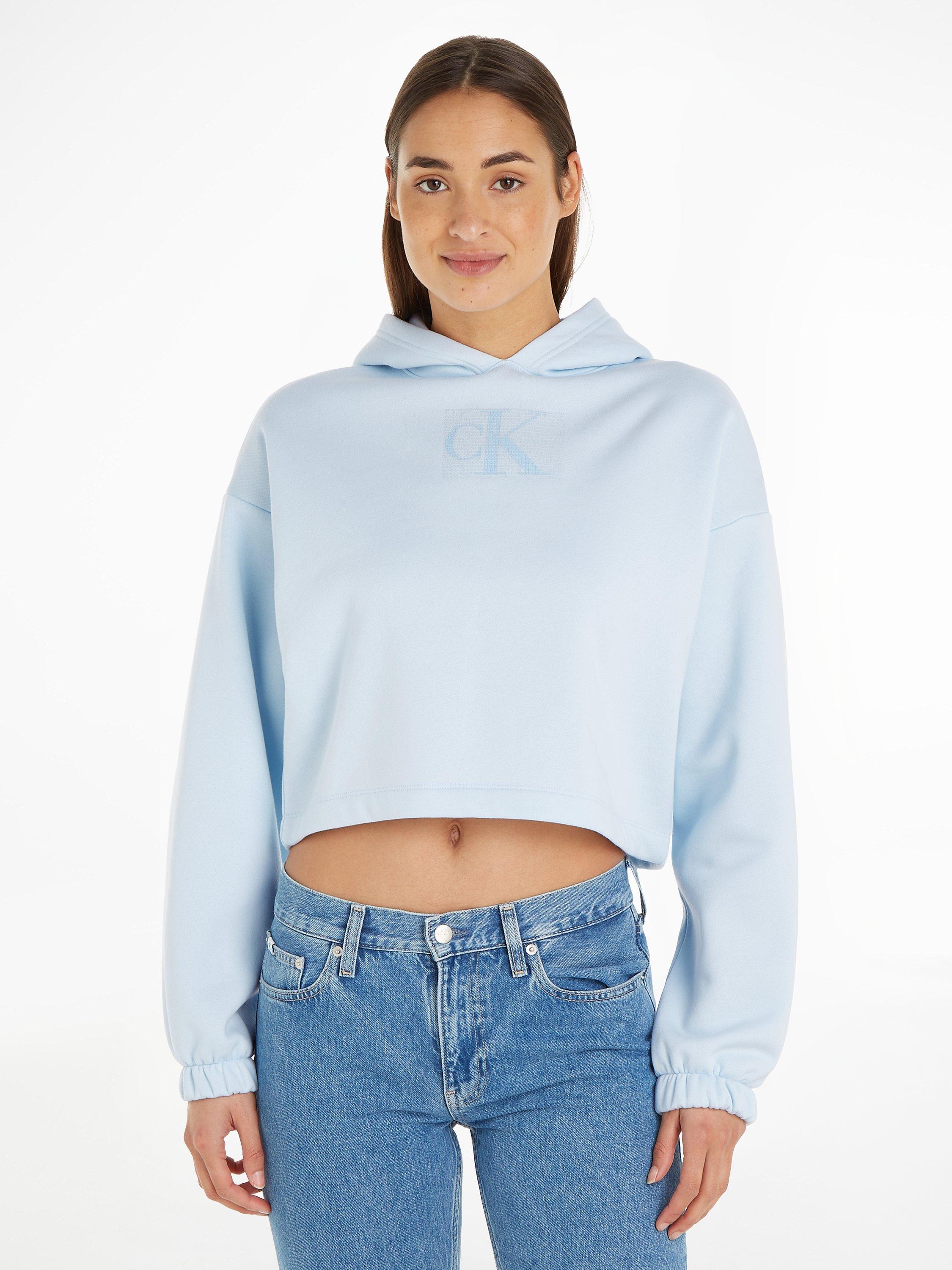 Calvin Klein Sequin Logo Cropped Hoodie, Keepsake Blue