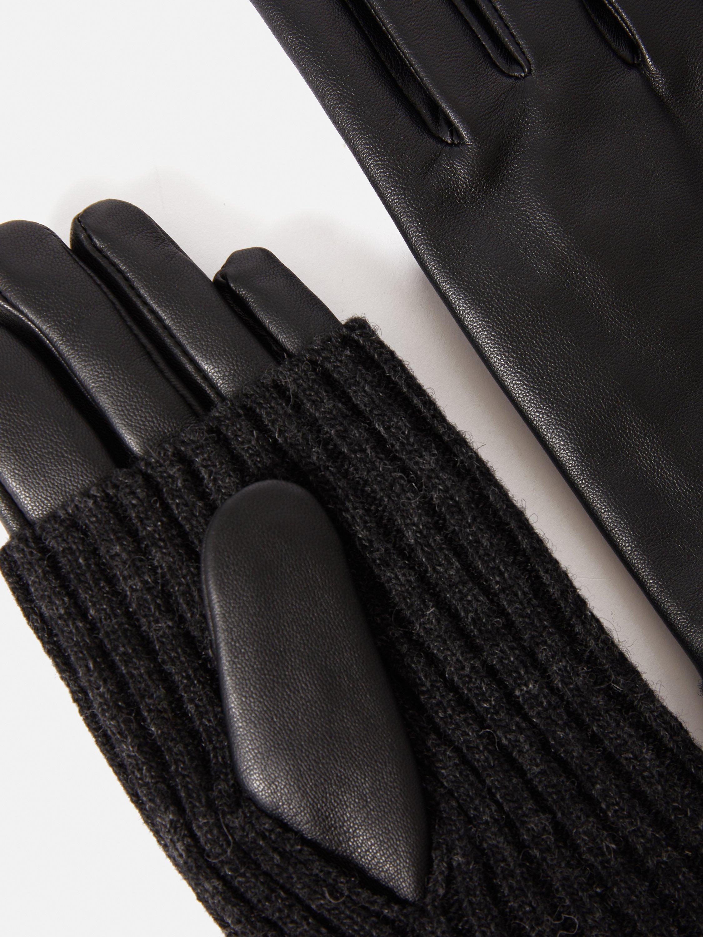 Product image 1 of 3, which shows Jigsaw Knit Overlay Leather Gloves, Black/Charcoal, S-M