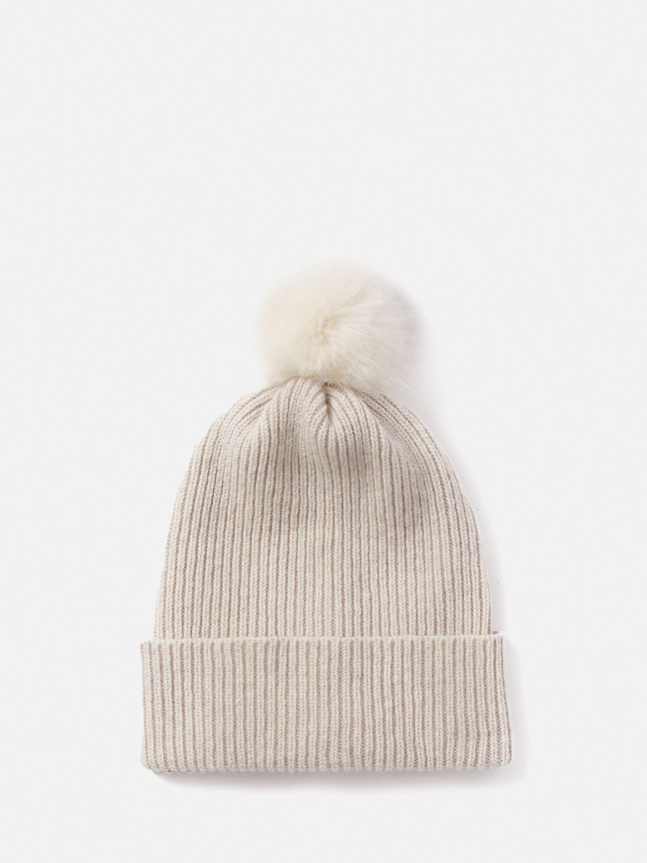 Product image 1 of 3, which shows Jigsaw Faux Fur Pom Hat, Cream, One Size