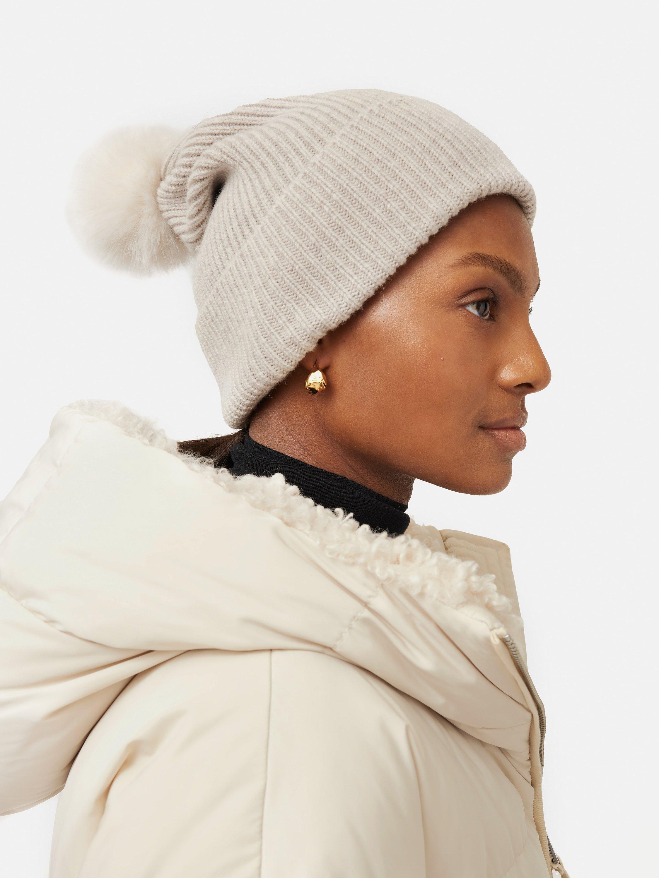 Product image 2 of 3, which shows Jigsaw Faux Fur Pom Hat, Cream, One Size