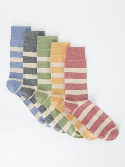 John Lewis Twist Rugby Stripe Socks, Pack of 5, Multi, Multi