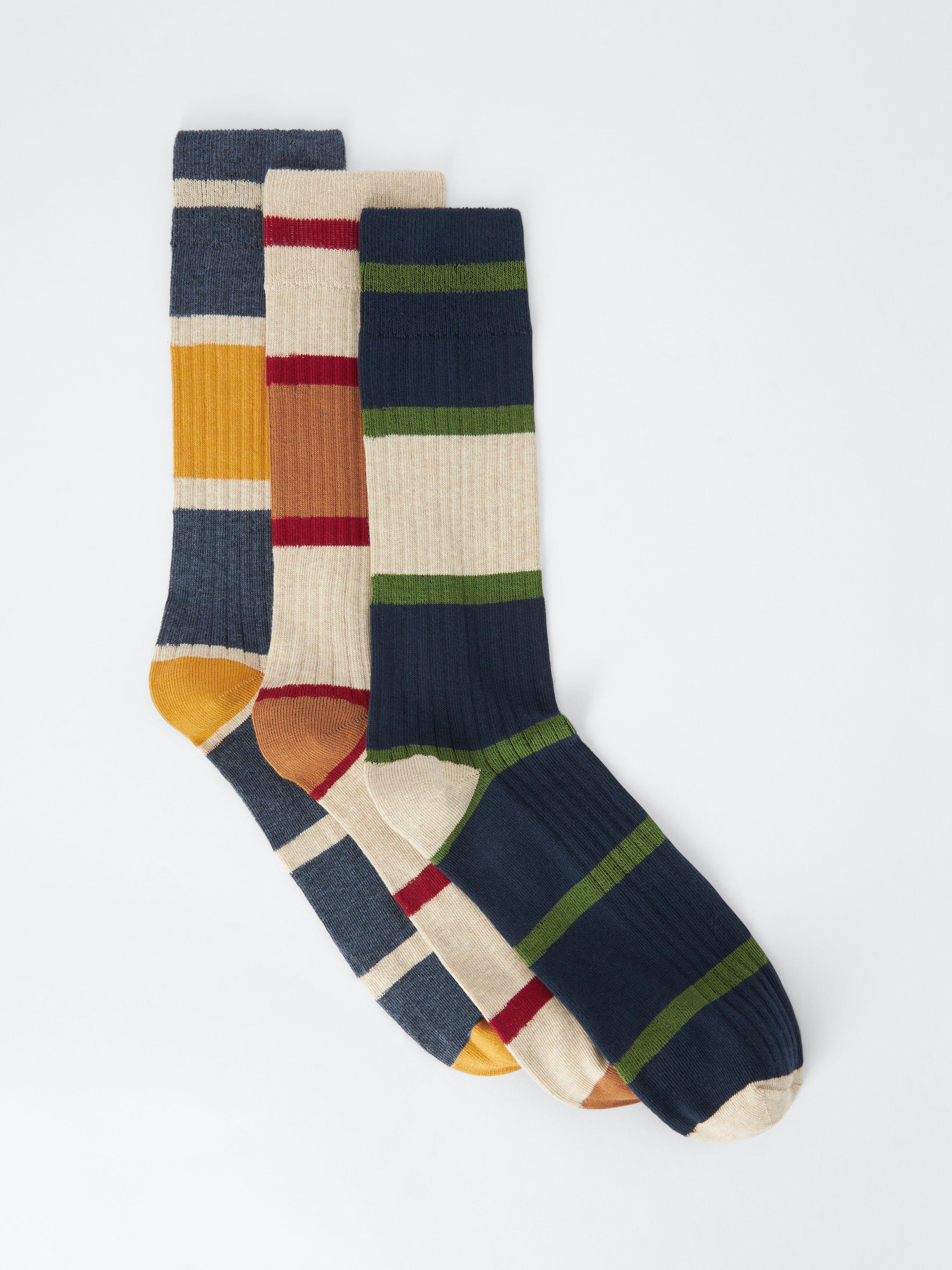 Product image 1 of 2, which shows John Lewis Colour Block Socks, Pack of 3, Multi, L