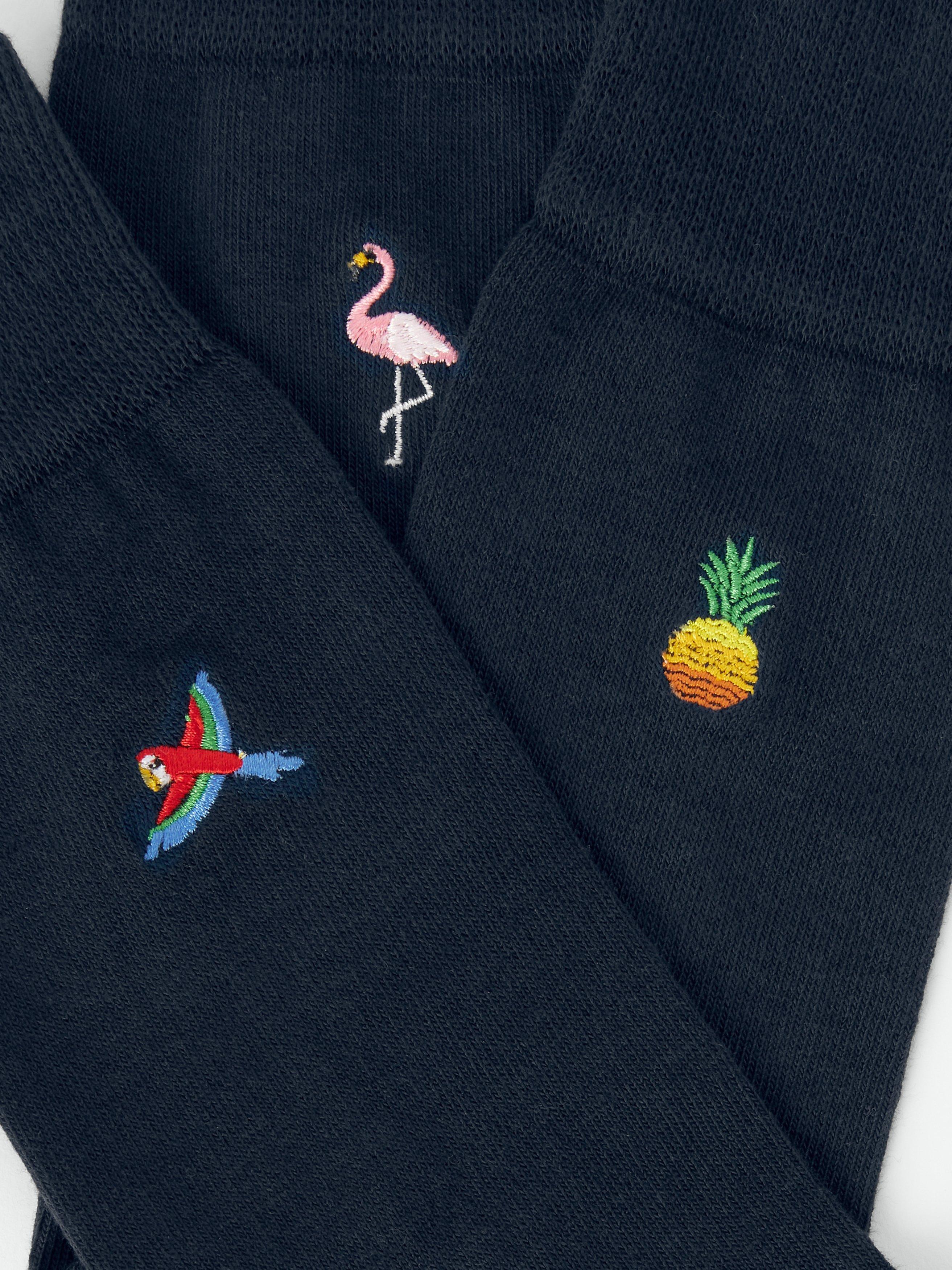 Product image 2 of 2, which shows John Lewis Embroidered Tropical Socks, Pack of 5, Blue/Multi, S