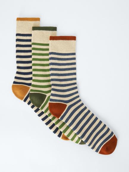 John Lewis Breton Stripe Socks, Pack of 3, Multi, Multi