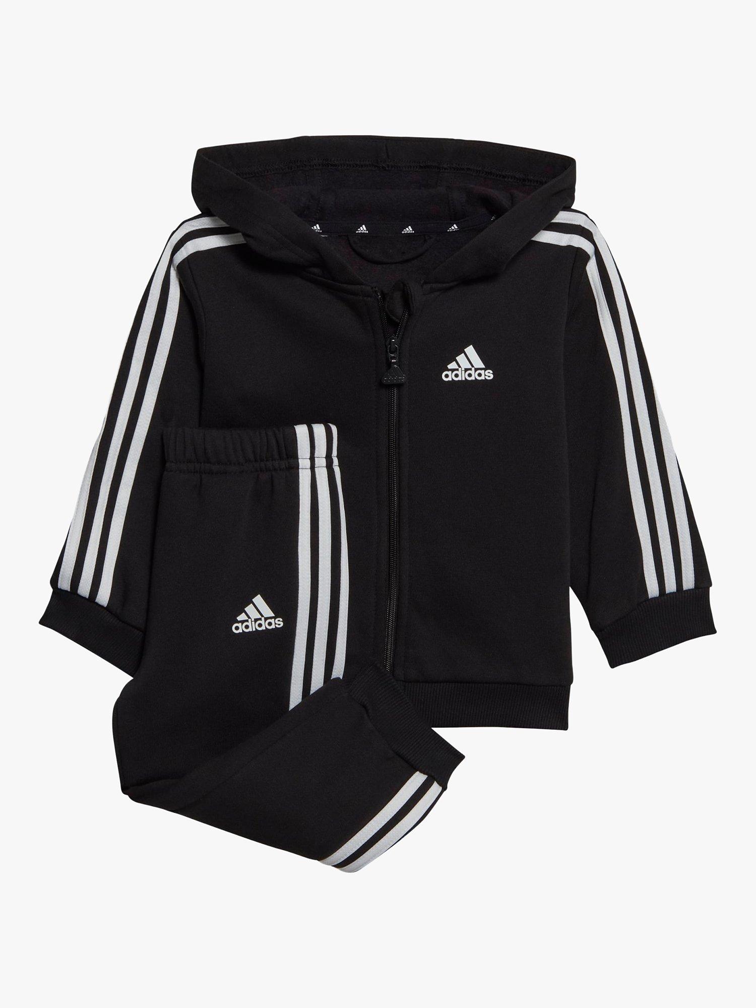 adidas Baby Essentials Three Stripes Full Zip Hoodie & Joggers Set, Black/White