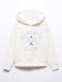 Mango Kids' Powerful Player Logo Hoodie, Natural White, Natural White