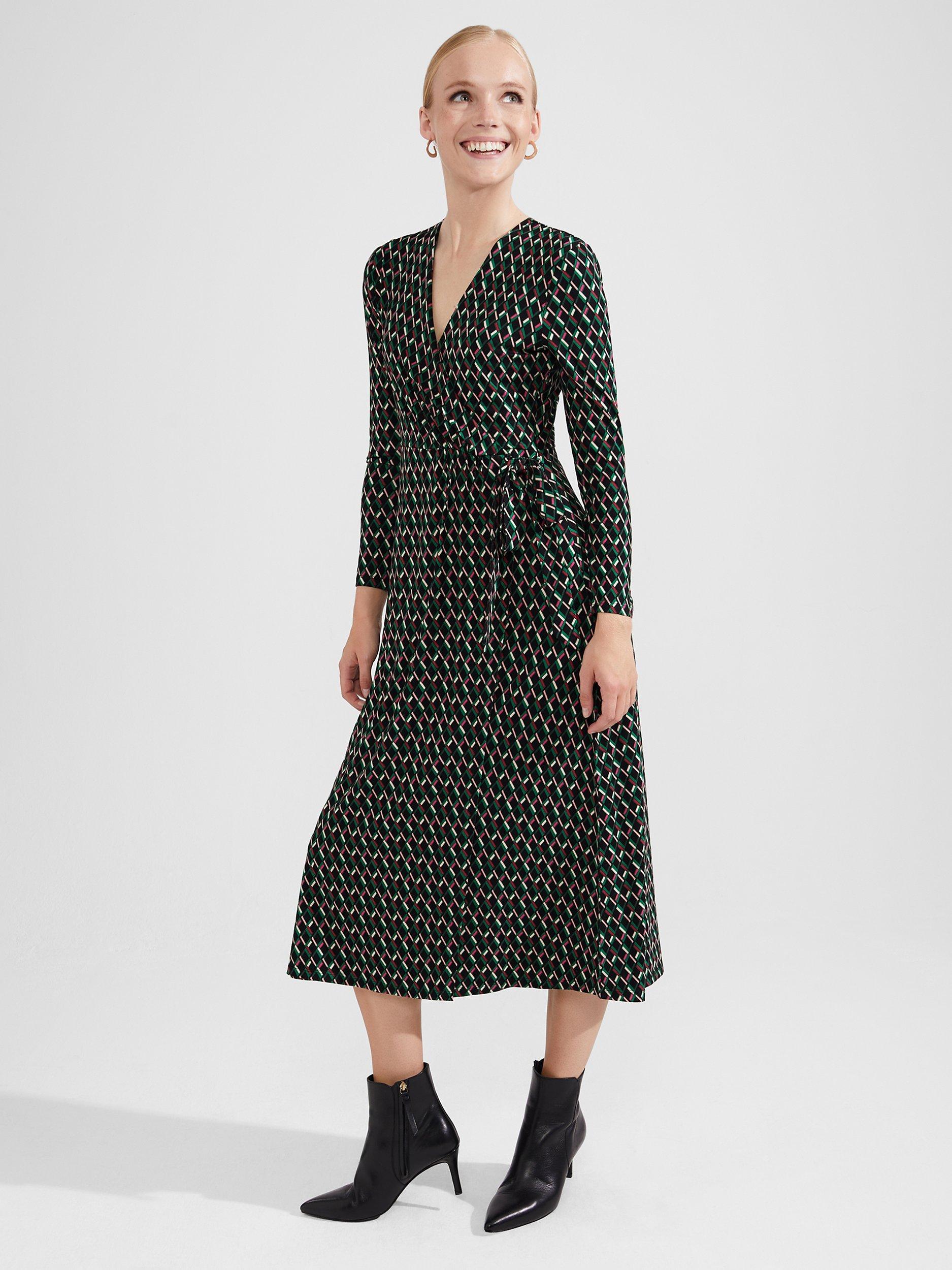 Hobbs Katalina Geometric Print Jersey Dress, Black/Multi