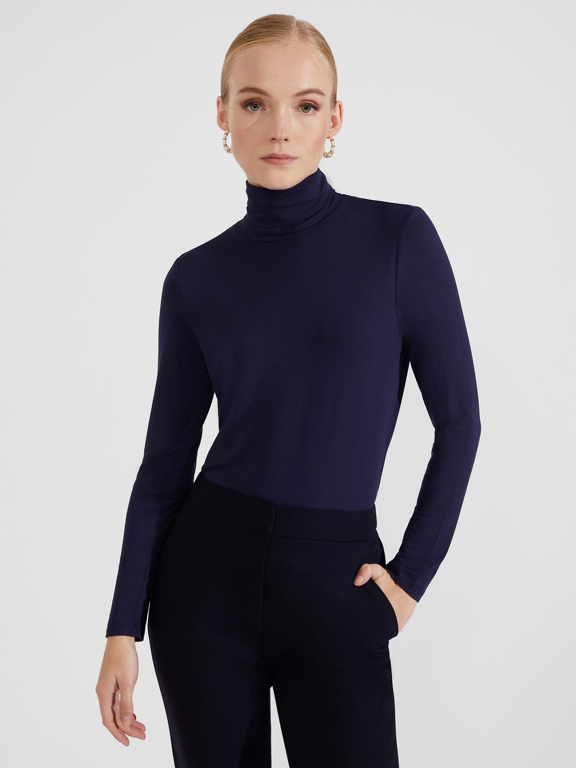 Hobbs Mischa Roll Neck Jersey Top, Midnight Navy
