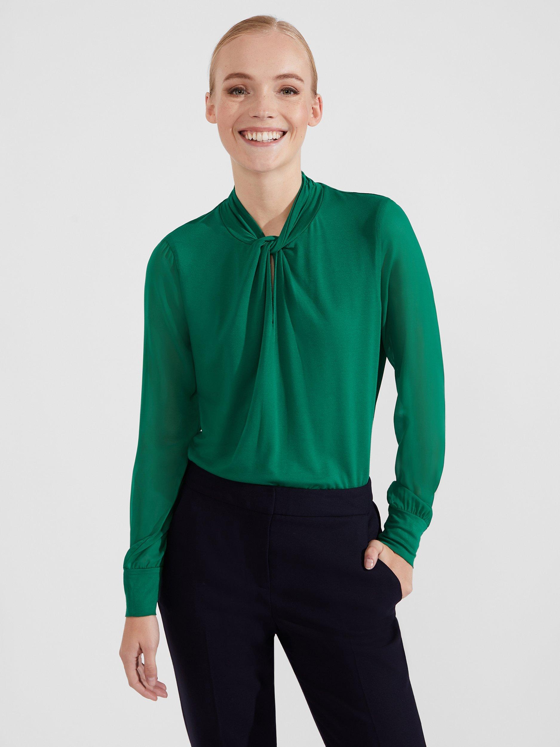 Hobbs Ashley Twist Neck Sheer Sleeve Top, Shamrock Green