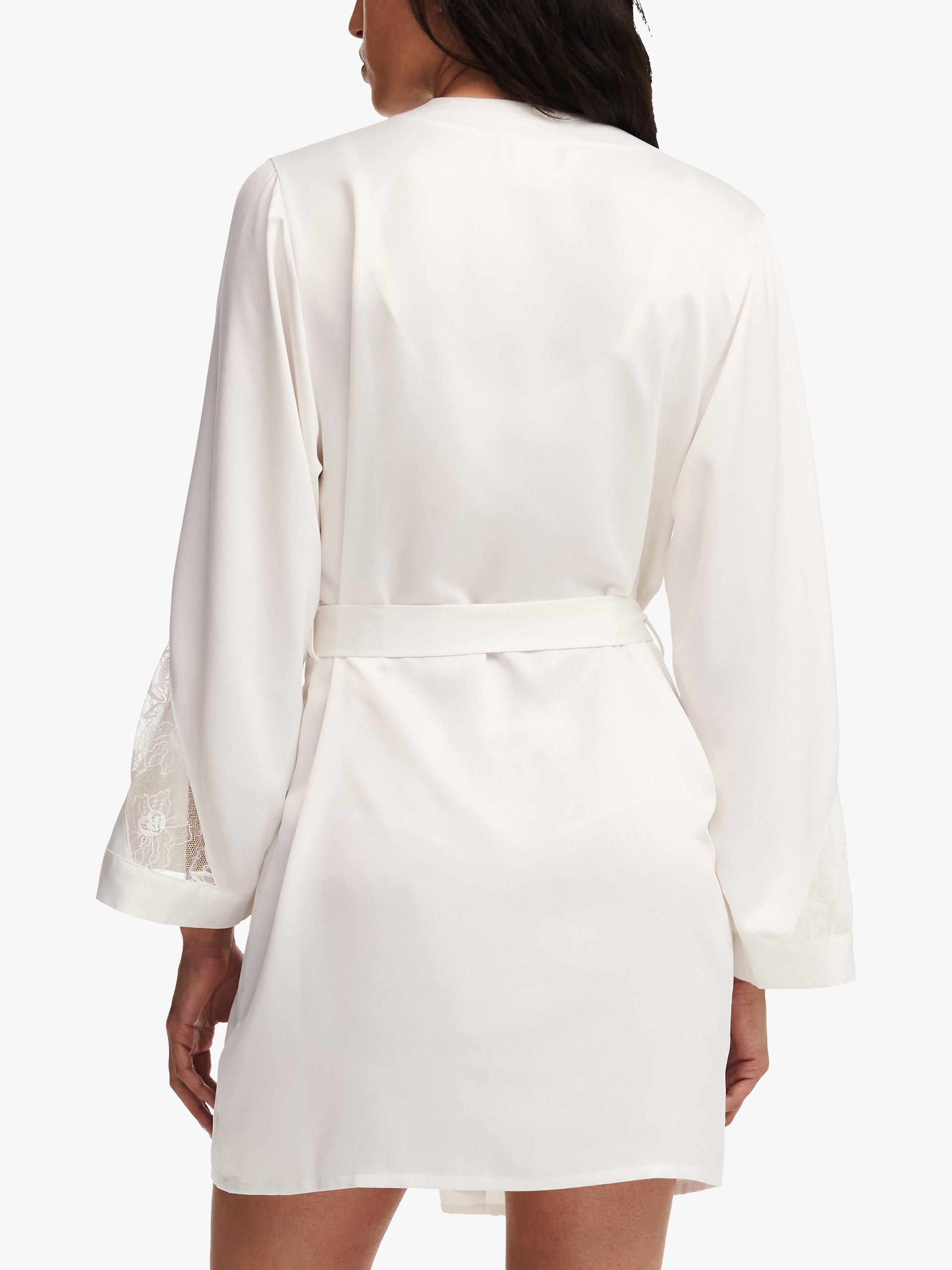 Product image 2 of 5, which shows Chantelle Orchids Satin Kimono Robe, Milk, L