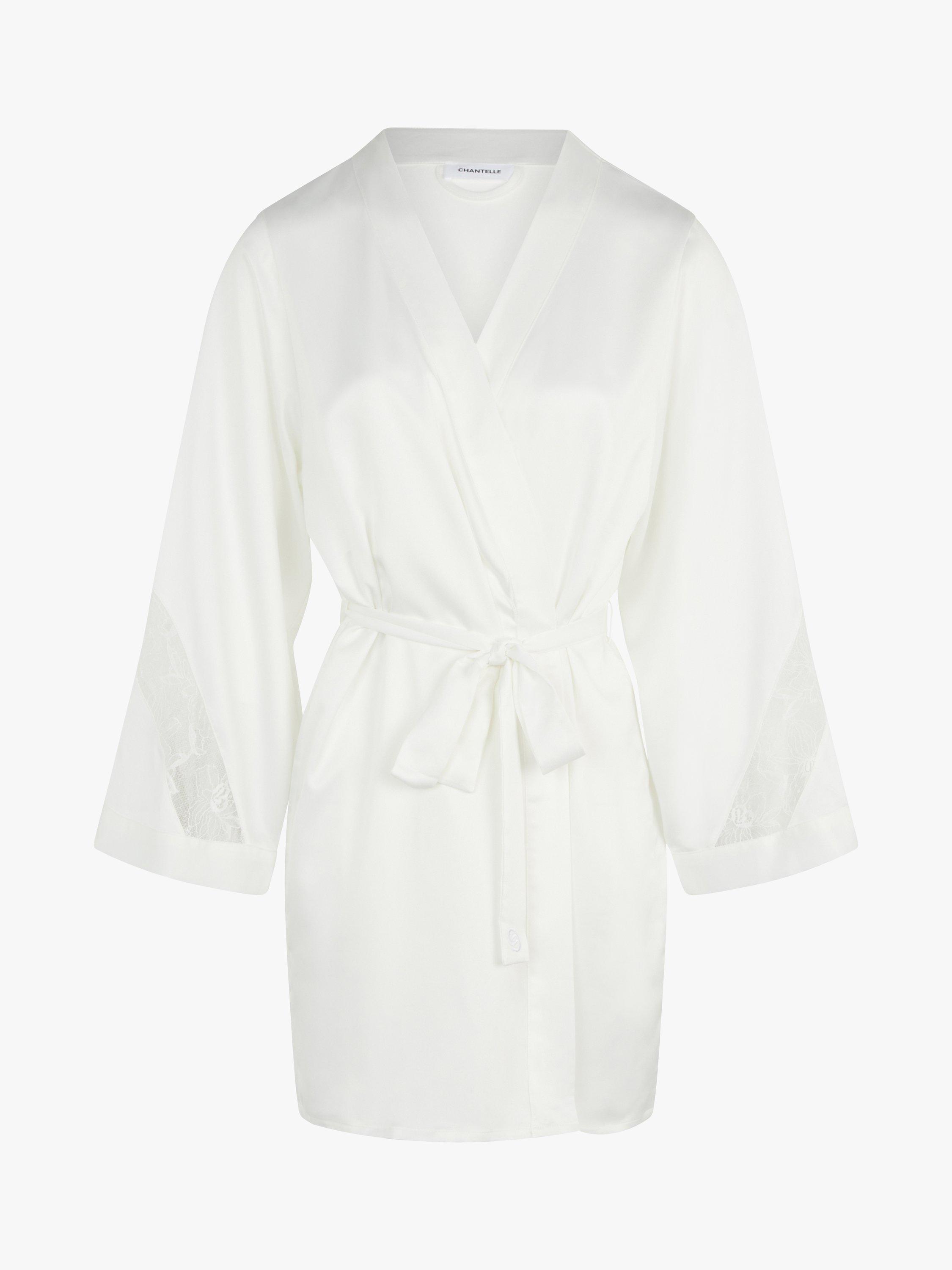 Product image 5 of 5, which shows Chantelle Orchids Satin Kimono Robe, Milk, L