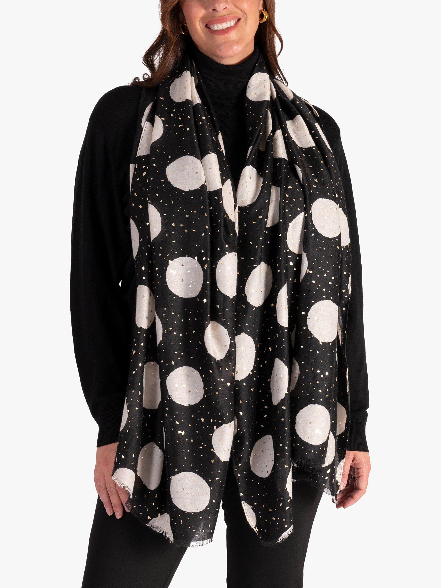 Product image 1 of 3, which shows chesca Large Spot with Speckles Printed Scarf, Black/Gold, One Size