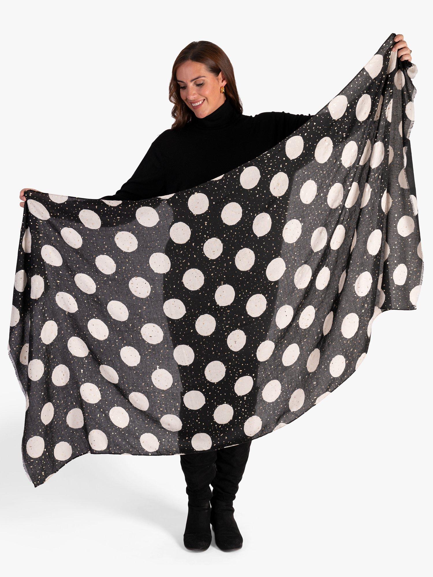 Product image 2 of 3, which shows chesca Large Spot with Speckles Printed Scarf, Black/Gold, One Size
