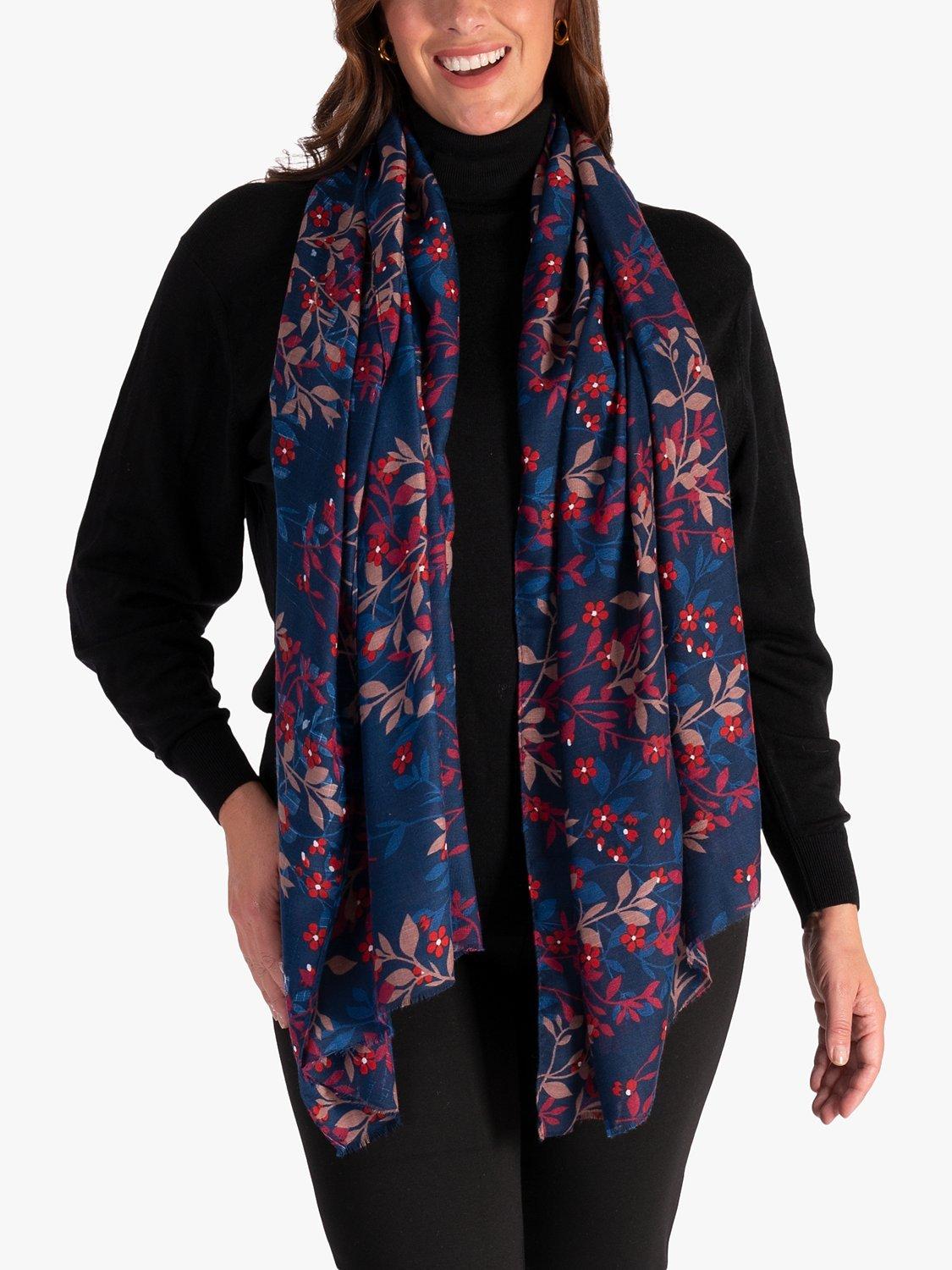 Product image 1 of 3, which shows chesca Floral & Vine Print Scarf, Navy/Multi, One Size