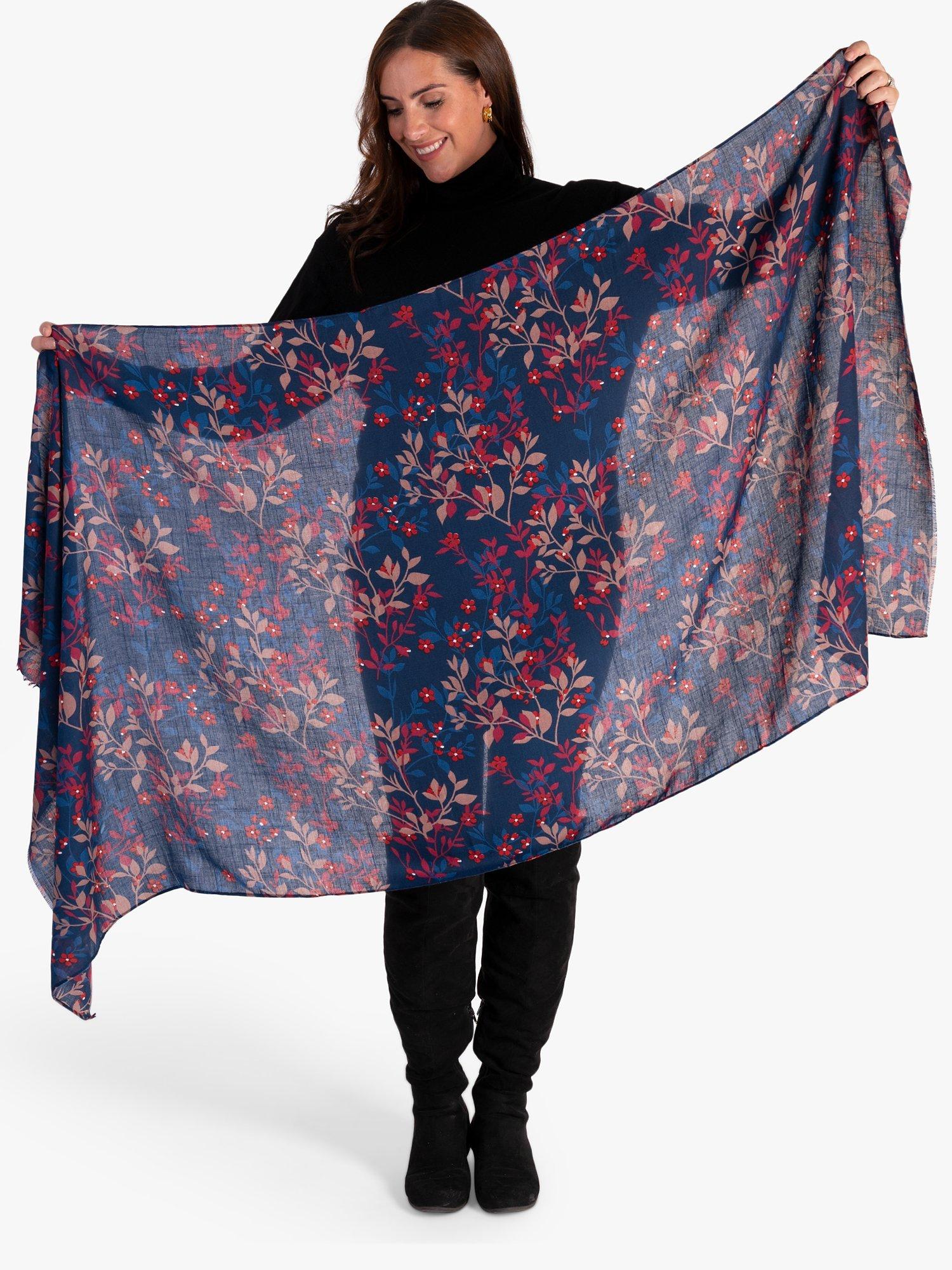 Product image 2 of 3, which shows chesca Floral & Vine Print Scarf, Navy/Multi, One Size