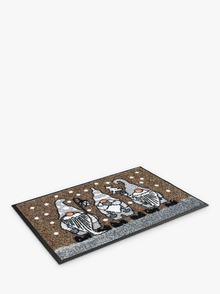 Wash+Dry Christmas Gonks Door Mat, Taupe