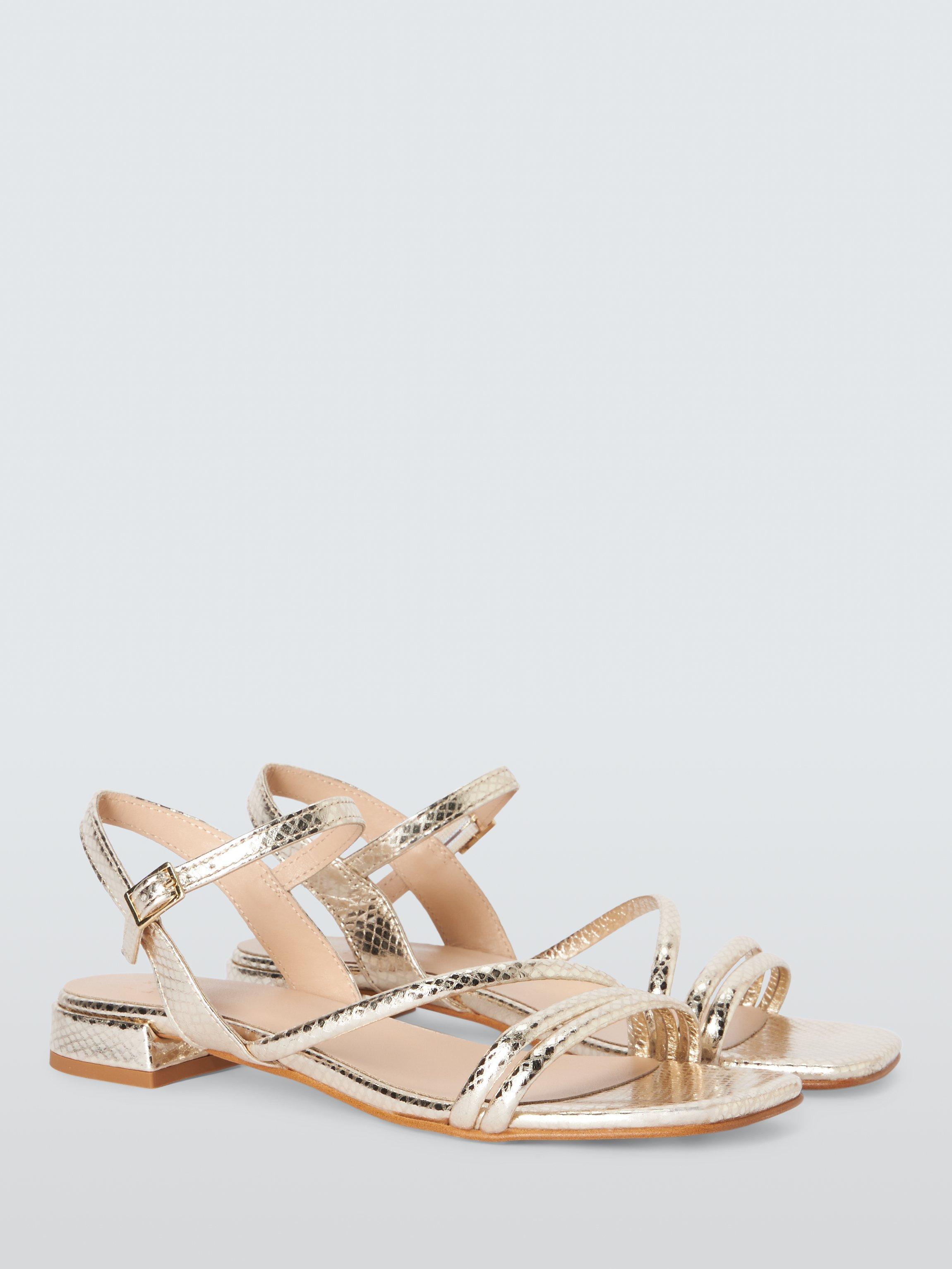 Product image 3 of 5, which shows John Lewis Lisbeth Leather Asymmetric Strap Dressy Flat Sandals, Gold, 8