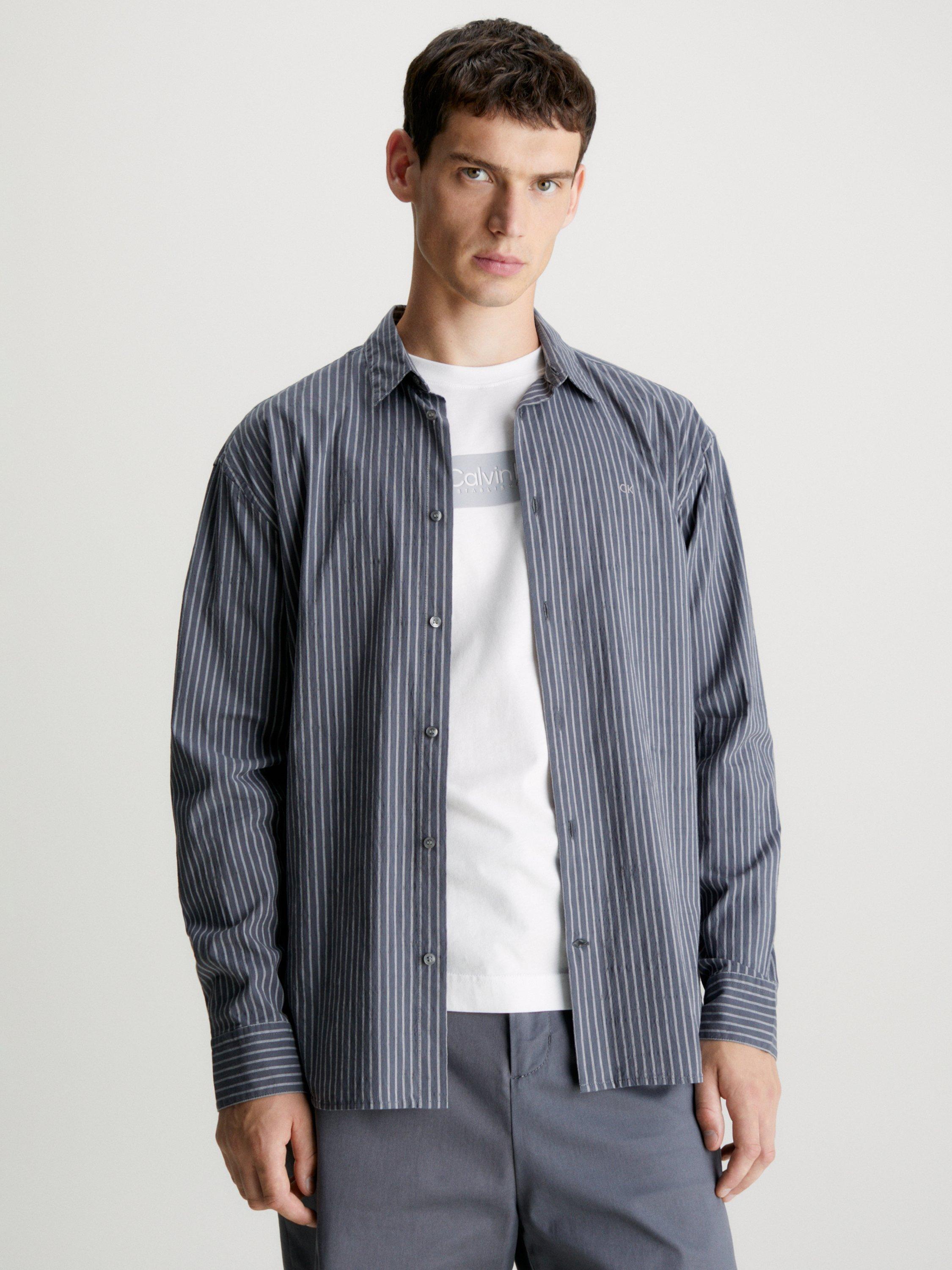 Calvin Klein Stretch Stripe Long Sleeve Shirt, Grey