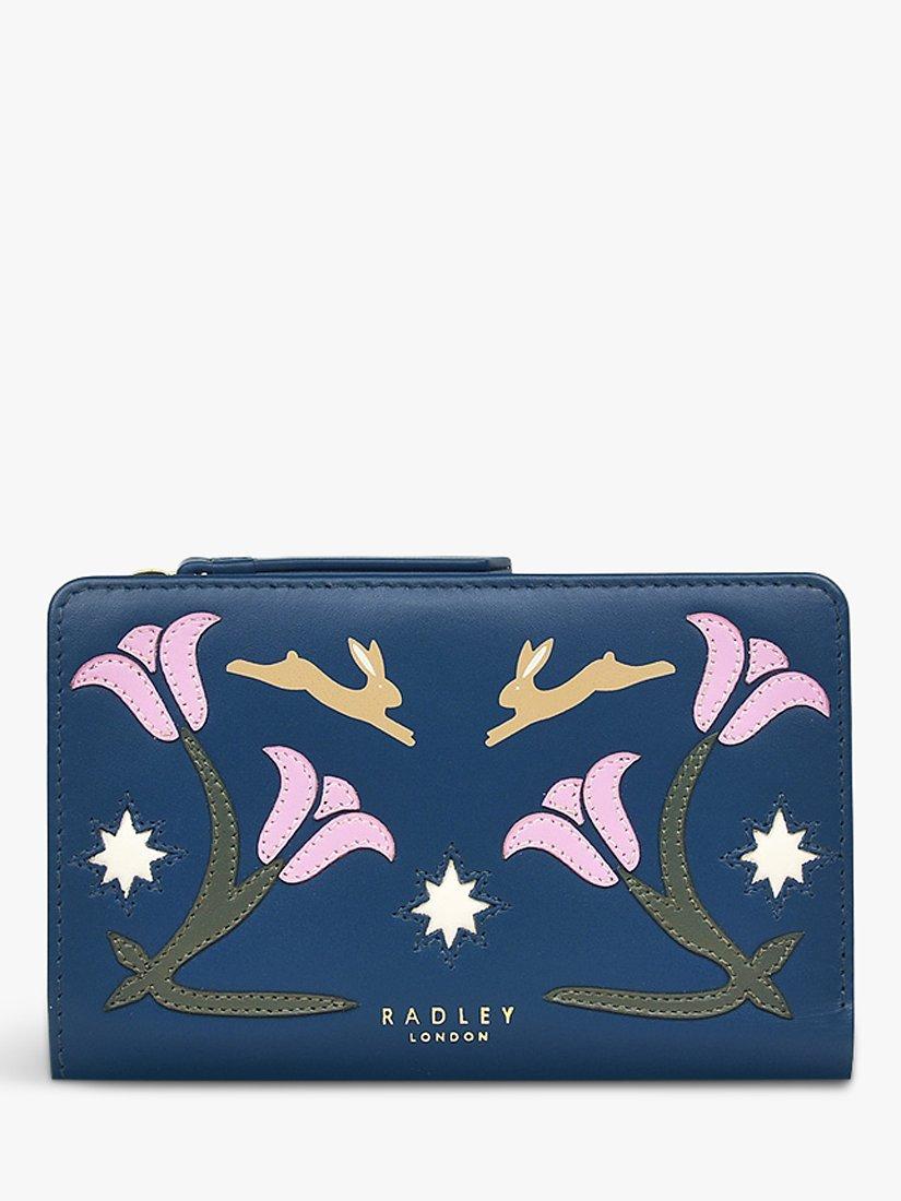 Radley Winter Flowers Medium Bifold Leather Purse, Deepsea/Multi