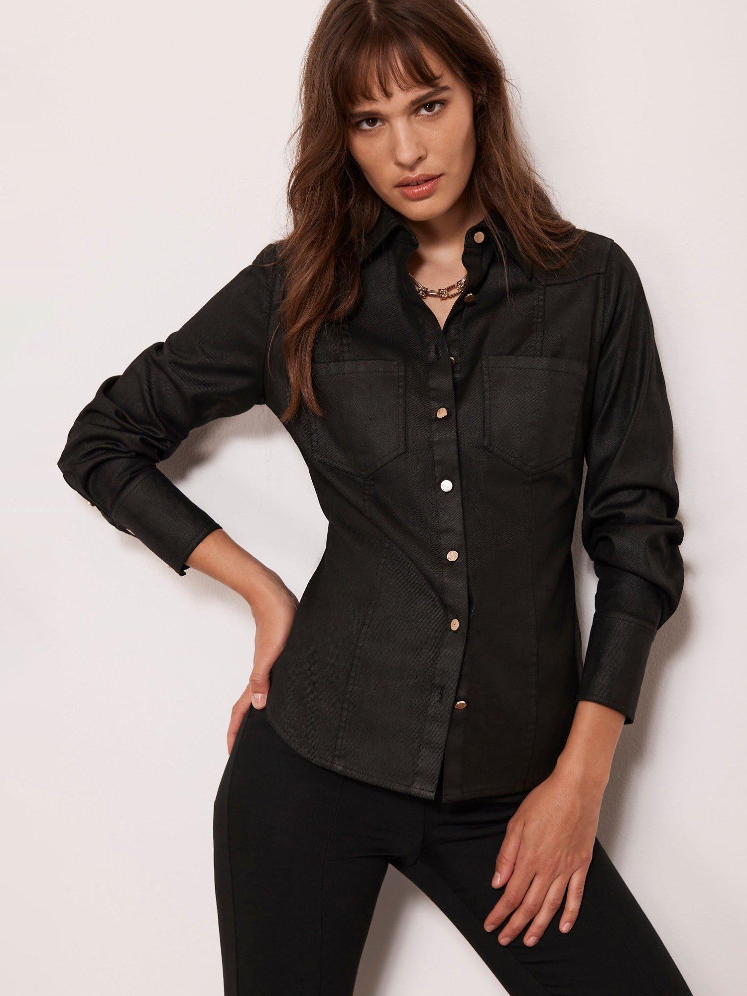 Mint Velvet Coated Denim Shirt, Black