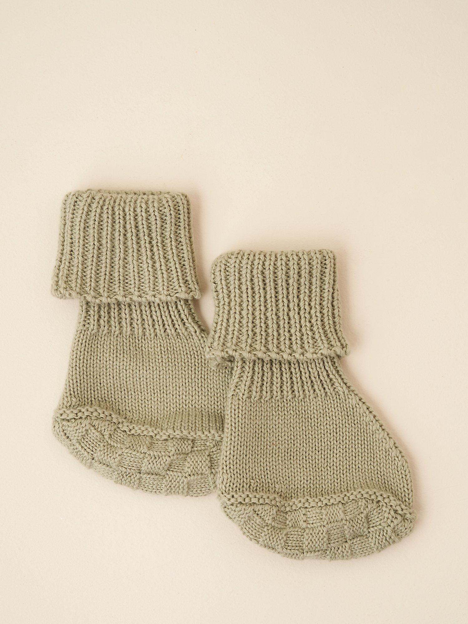 Product image 1 of 2, which shows Truly Baby Cotton Knitted Booties, Sage, One Size