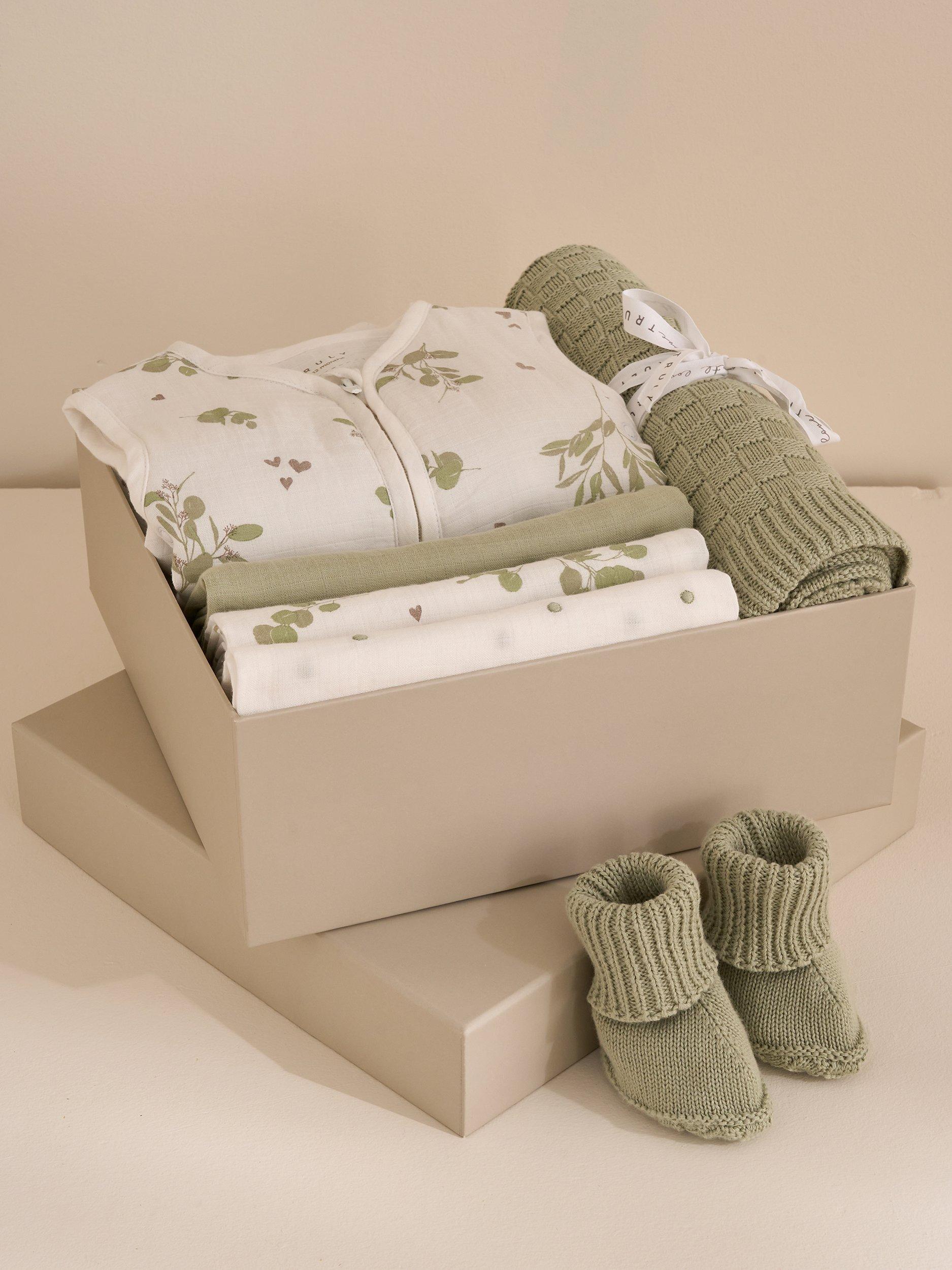 Product image 2 of 2, which shows Truly Baby Cotton Knitted Booties, Sage, One Size