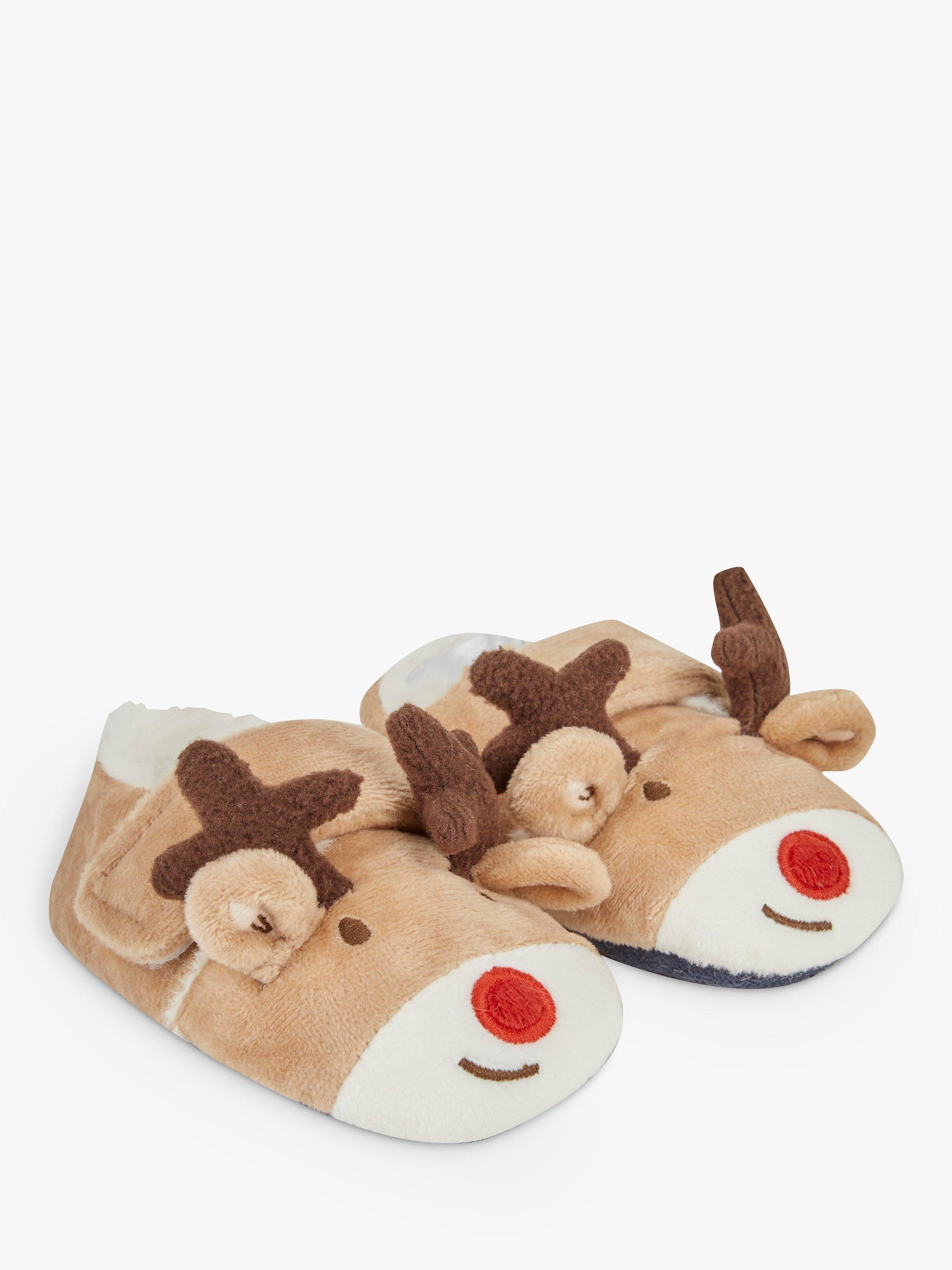 JoJo Maman Bebe Kids Reindeer Slippers Mocha