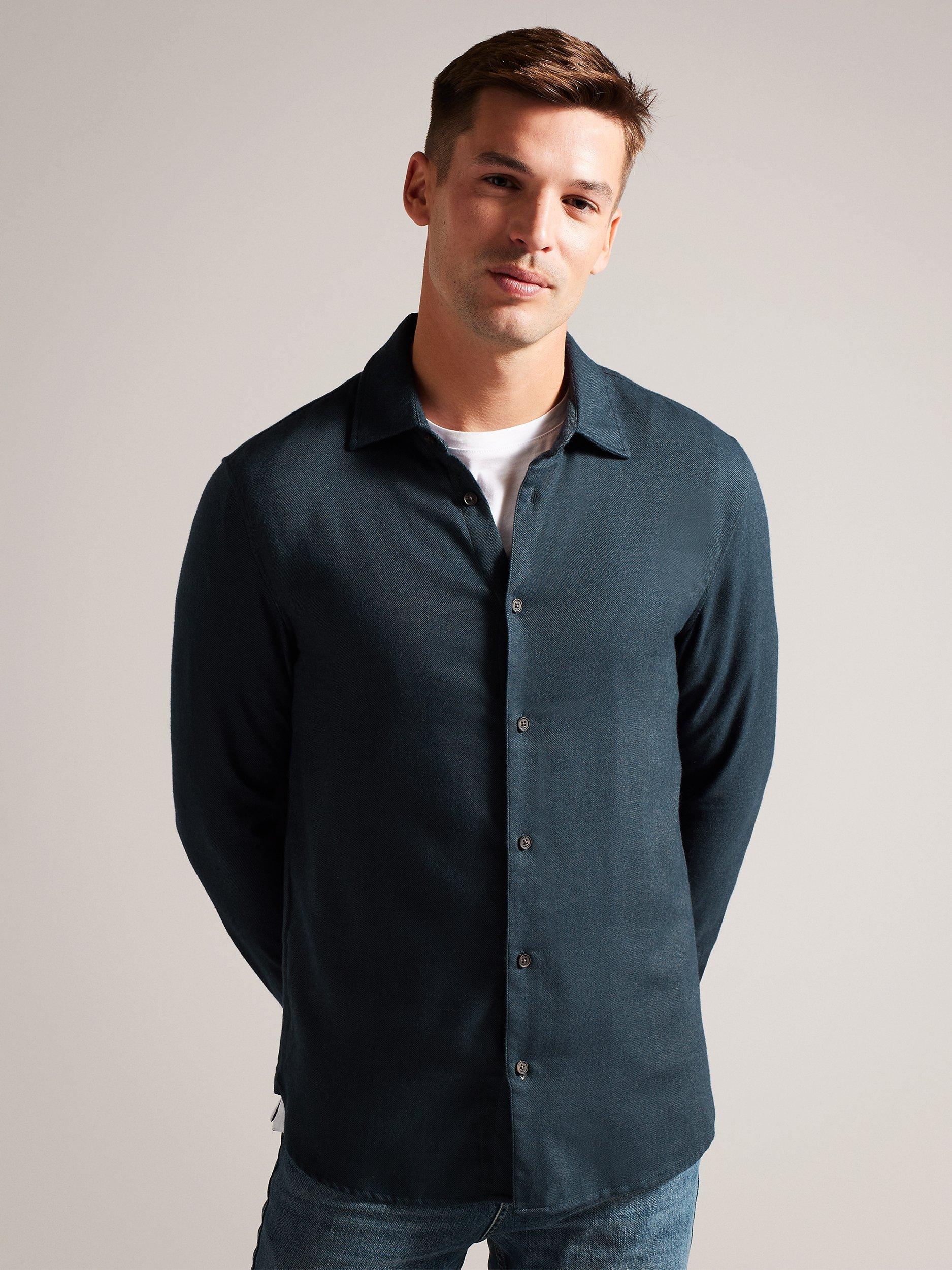 Ted Baker Narni Lightweight Twill Flannel Shirt, Dark Green 