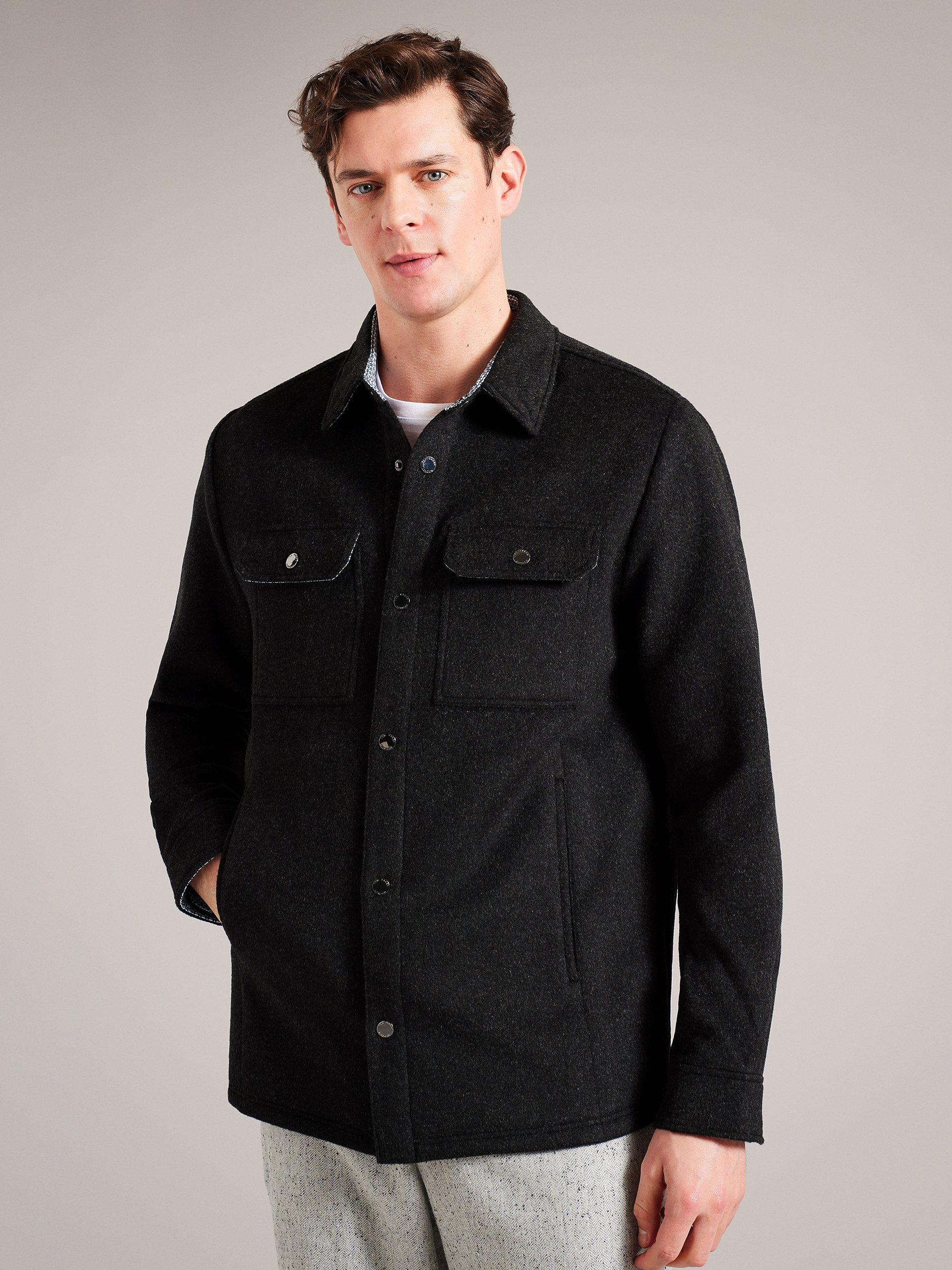 Ted Baker Aderbry Long Sleeve Wool Blend Over Shirt, Grey Charcoal
