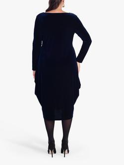 chesca Stretch Velvet Drape Midi Dress, Navy - view 2, Navy