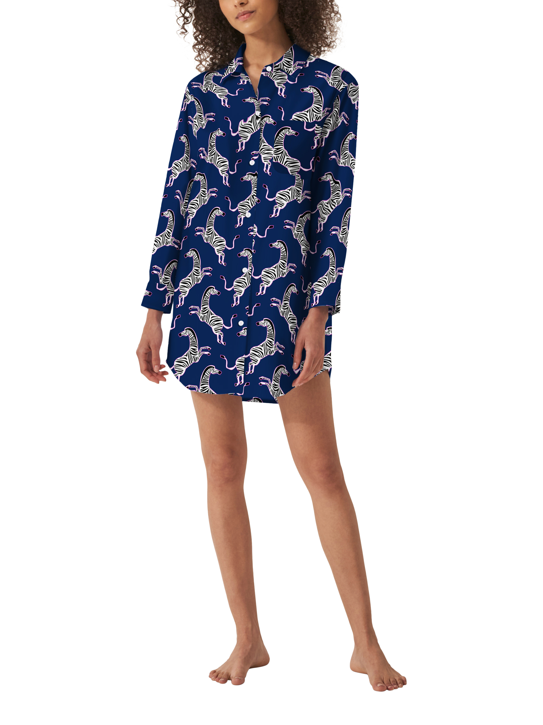 Product image 1 of 1, which shows myza Zebra Organic Cotton Nightshirt, Navy/Pink, M
