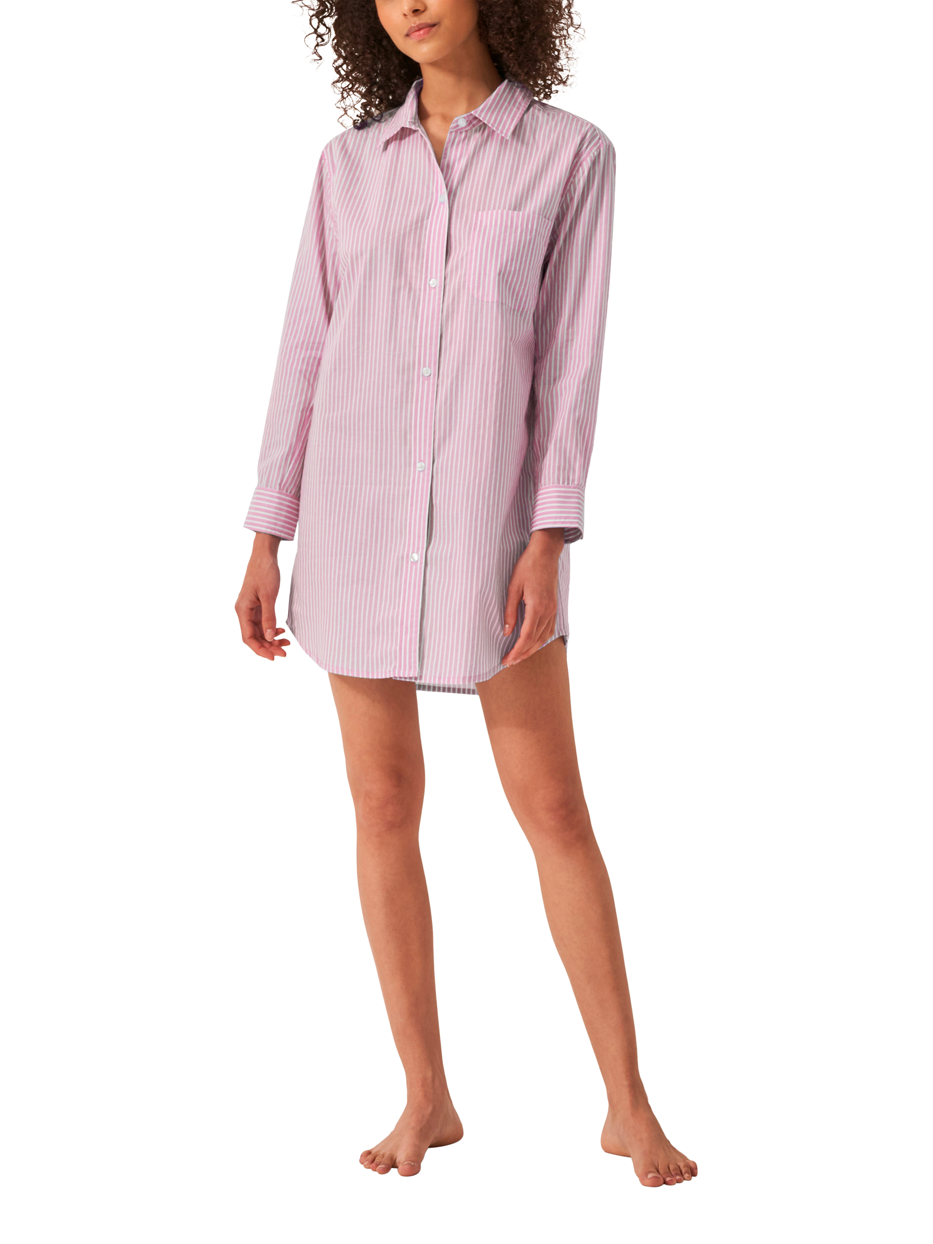Product image 1 of 1, which shows myza Striped Organic Cotton Nightshirt, Pink/White, S