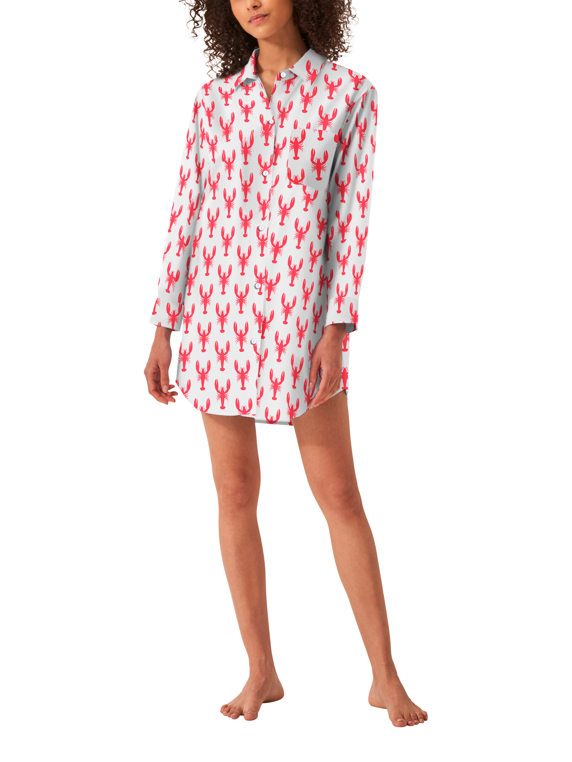 Product image 1 of 1, which shows myza Lobster Organic Cotton Nightshirt, Red, L