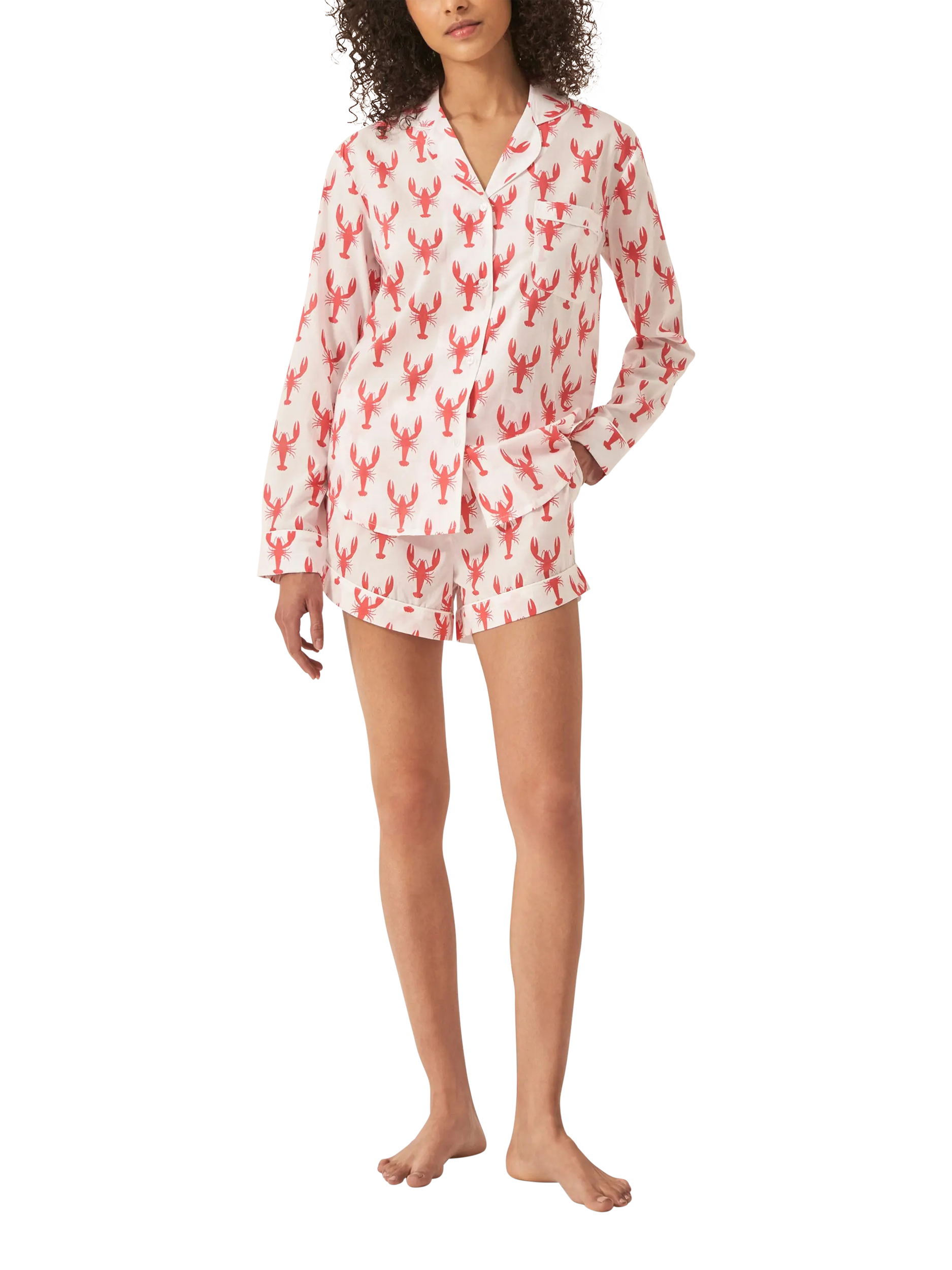Product image 1 of 1, which shows Lobster Organic Cotton Long Sleeve Pyjama Short Set, Red, XS