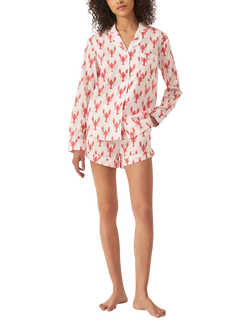 Lobster Organic Cotton Long Sleeve Pyjama Short Set, Red
