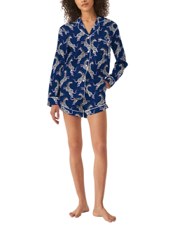 myza Zebra Organic Cotton Short Pyjamas, Navy/Pink, Navy/Pink