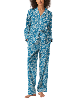 myza Tiger & Florals Organic Cotton Long Sleeve Pyjama Trouser Set, Green, Green